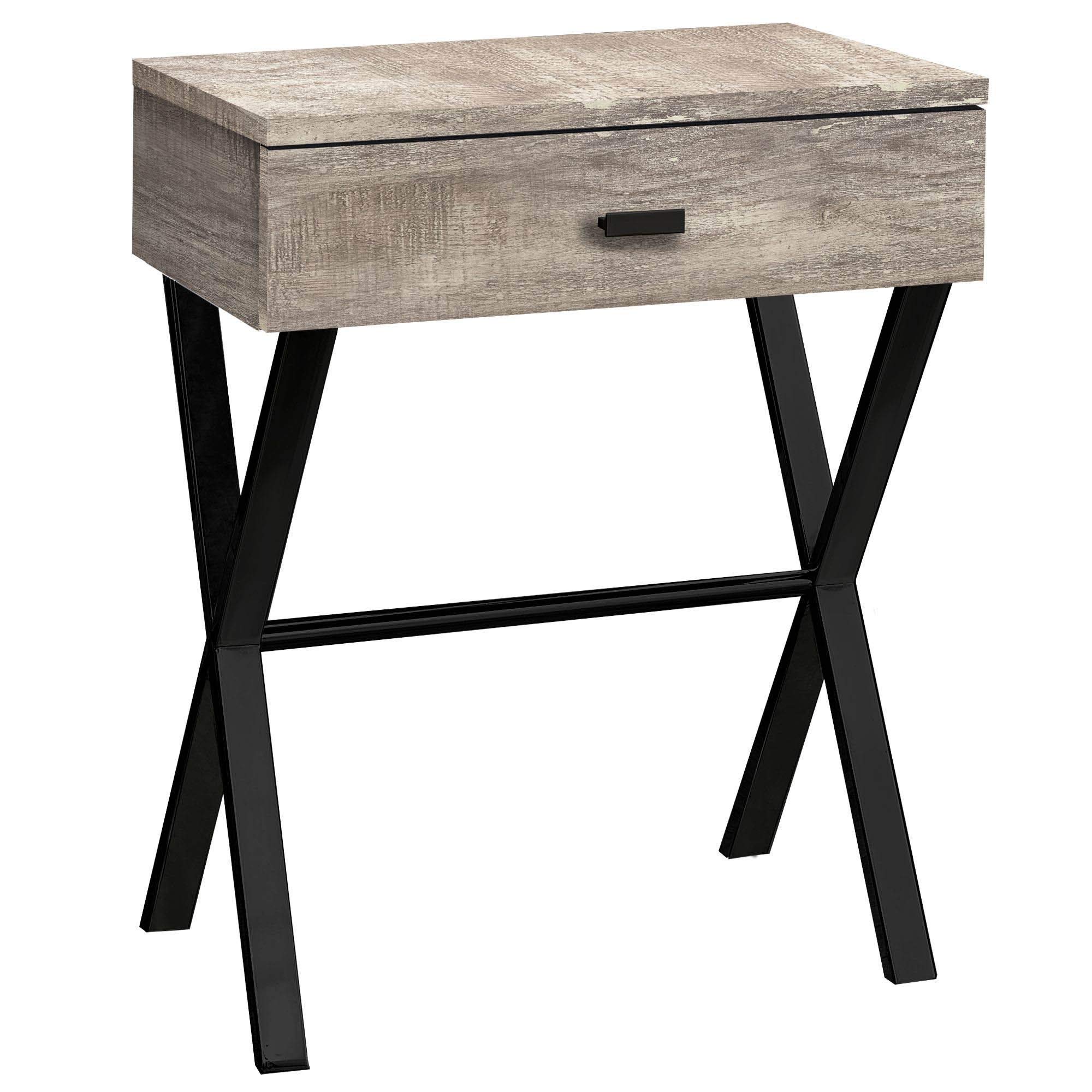Offex 24 Inch Modern Taupe Reclaimed Wood Look Nightstand with Black Metal Frame - Stylish Bedside Table for Small Spaces, Apartment & Guest Room Decor