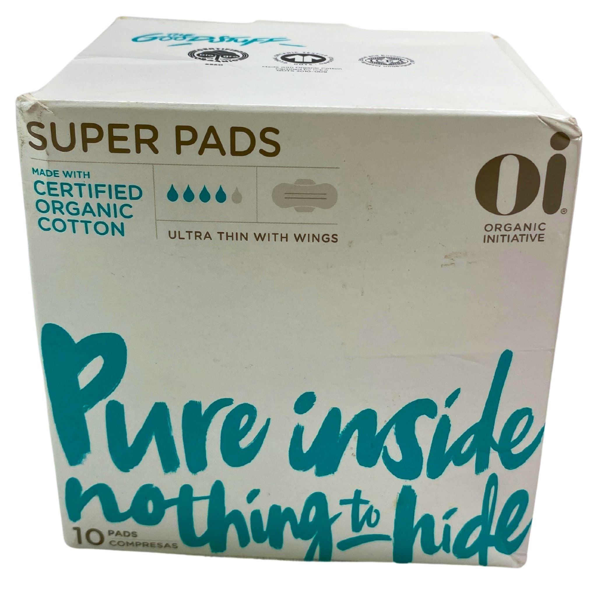 Organic Cotton Super Pads by OI Organic Initiative - 50 Count Pack | Ultra Absorbent & Hypoallergenic | Perfect for Overnight Protection & Heavy Flow Days