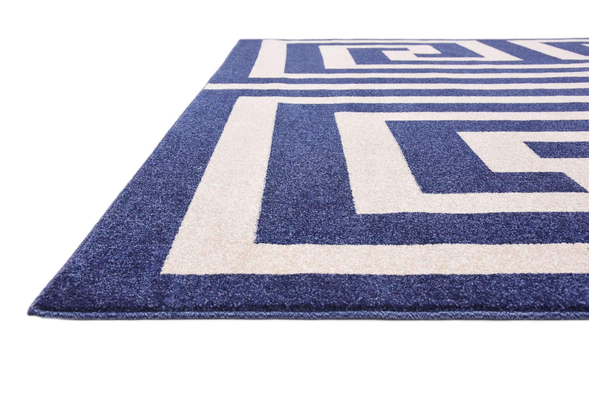 Unique Loom Athens Collection 8x8 ft Navy Blue/Beige Geometric Modern Border Area Rug - Perfect for Living Room, Bedroom & Office Decor