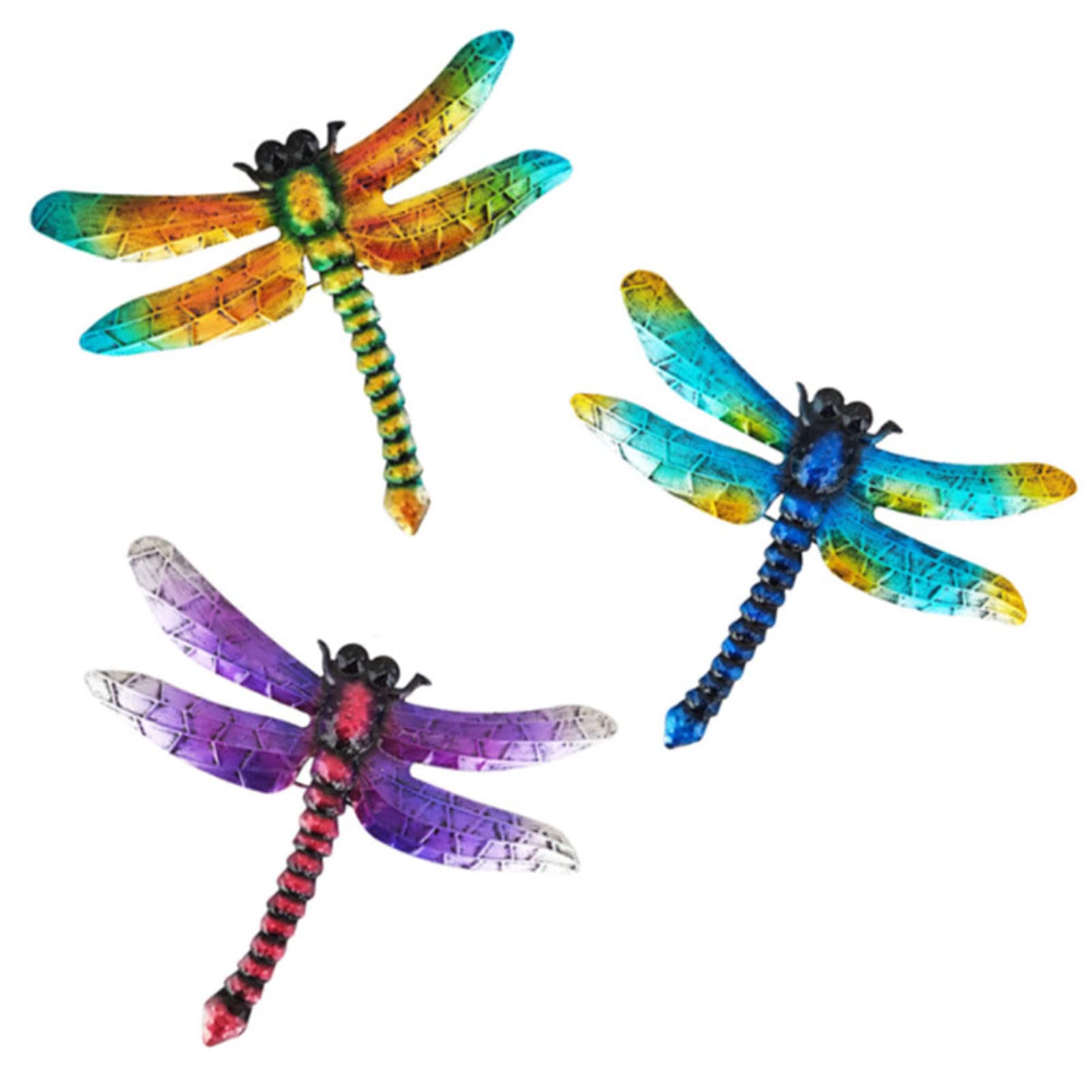 YonGern 3PCS Metal Dragonfly Wall Art Decor - Outdoor Garden Fence & Indoor Home Decor for Bedroom, Living Room - Rustic Wall Hanging Ornaments for Patio, Porch, and Housewarming Gifts