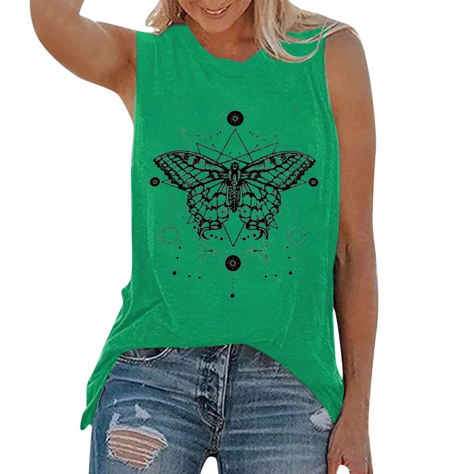 Women's Casual Sleeveless Printed Tank Top - Round Neck Blouse Tee for Summer, Gym, Beach & Everyday Wear