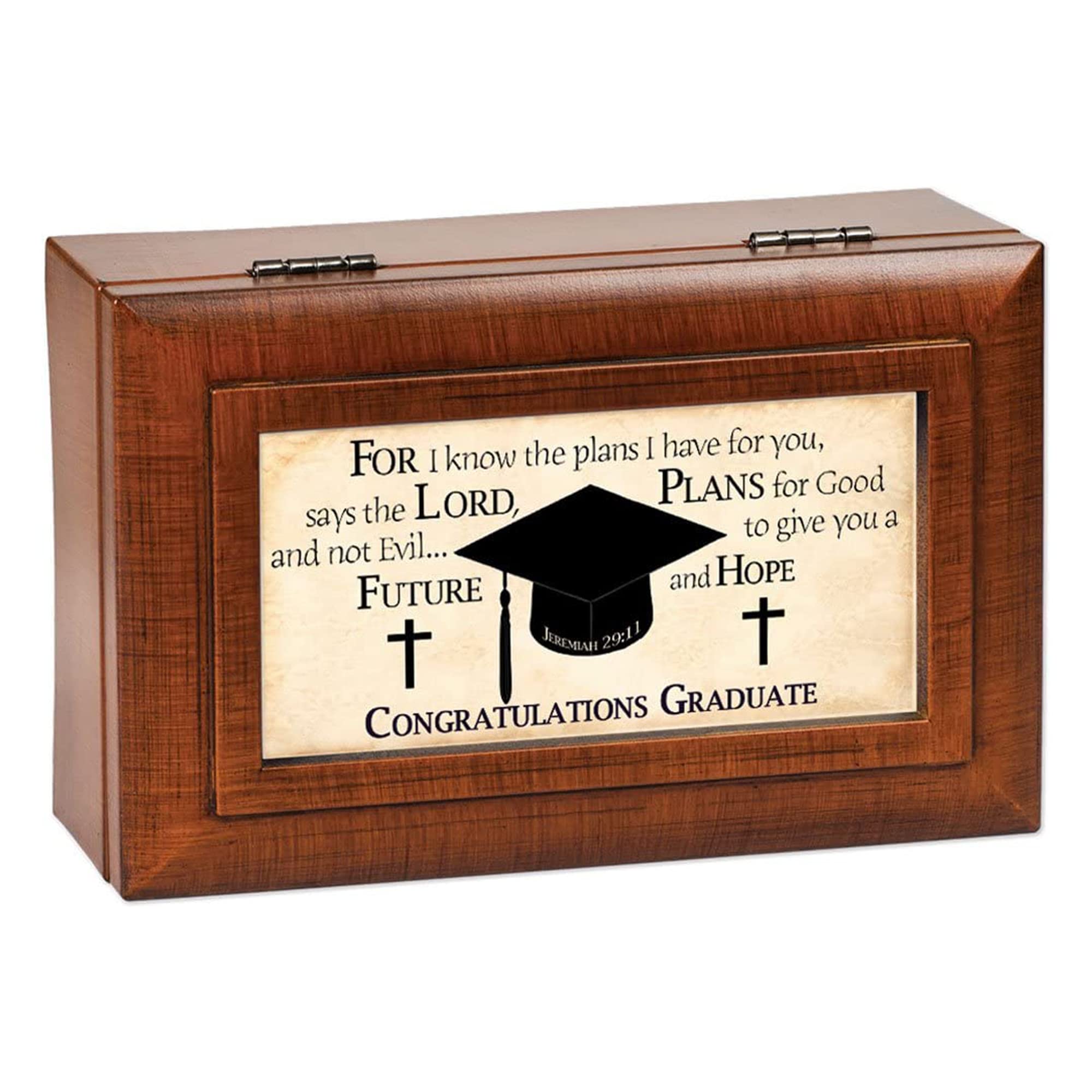 Graduation Music Box - Woodgrain Jewelry Box Plays Pomp & Circumstance - Perfect Gift for Graduates, Birthday & Special Occasions