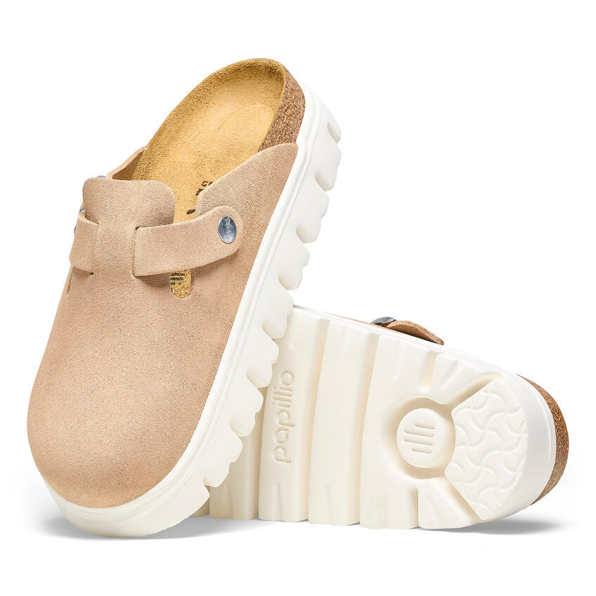 Birkenstock Boston Soft Footbed Sandals - Chunky Suede Leather in Warm Sand | Comfortable Unisex Clogs for Home, Office & Casual Wear