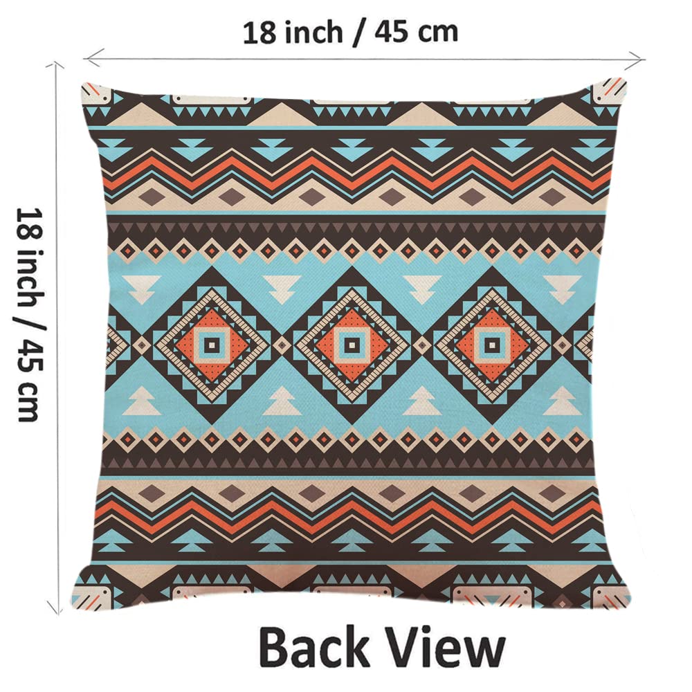 Aztec African Ethnic Square Throw Pillow Covers 18x18 Inch - Decorative Tribal Cushion Cases for Sofa, Couch & Bed - Boho Home Decor & Living Room Accent