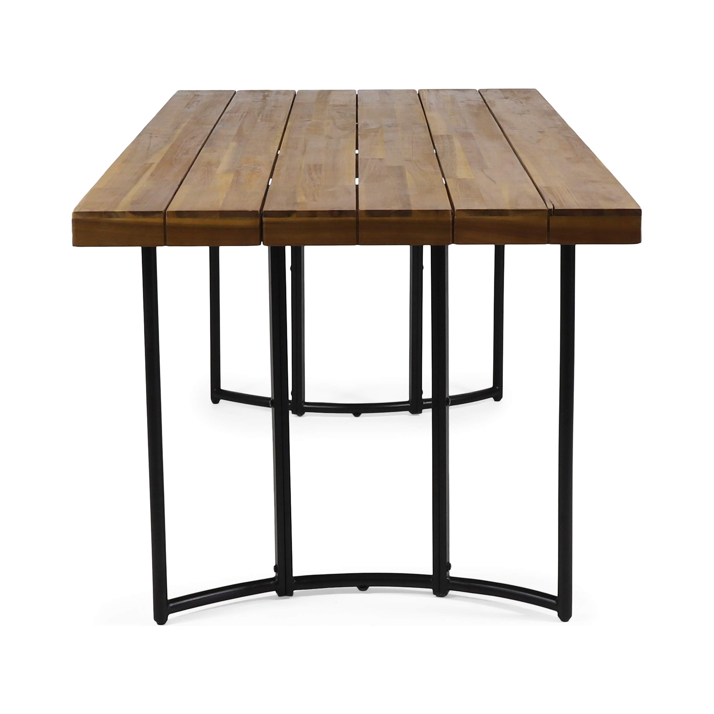 Samuel Outdoor Modern Industrial Acacia Wood Dining Table - Teak & Black Finish - Perfect for Patio, Garden, and Backyard Dining
