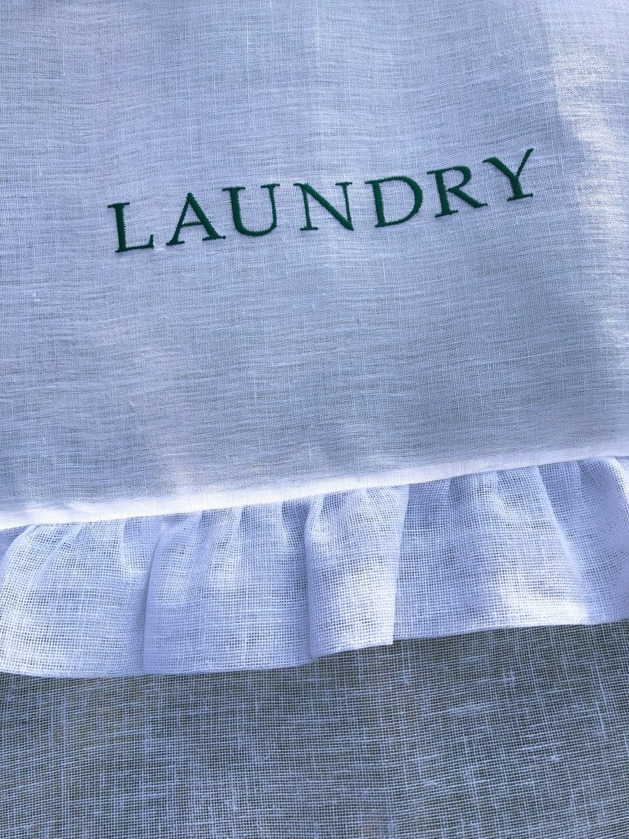 Elegant White Linen Ruffle Laundry Curtain - Breathable Window Treatment for Bathroom, Kitchen & Laundry Room - Soft Textured Home Decor with Romantic Ruffled Design
