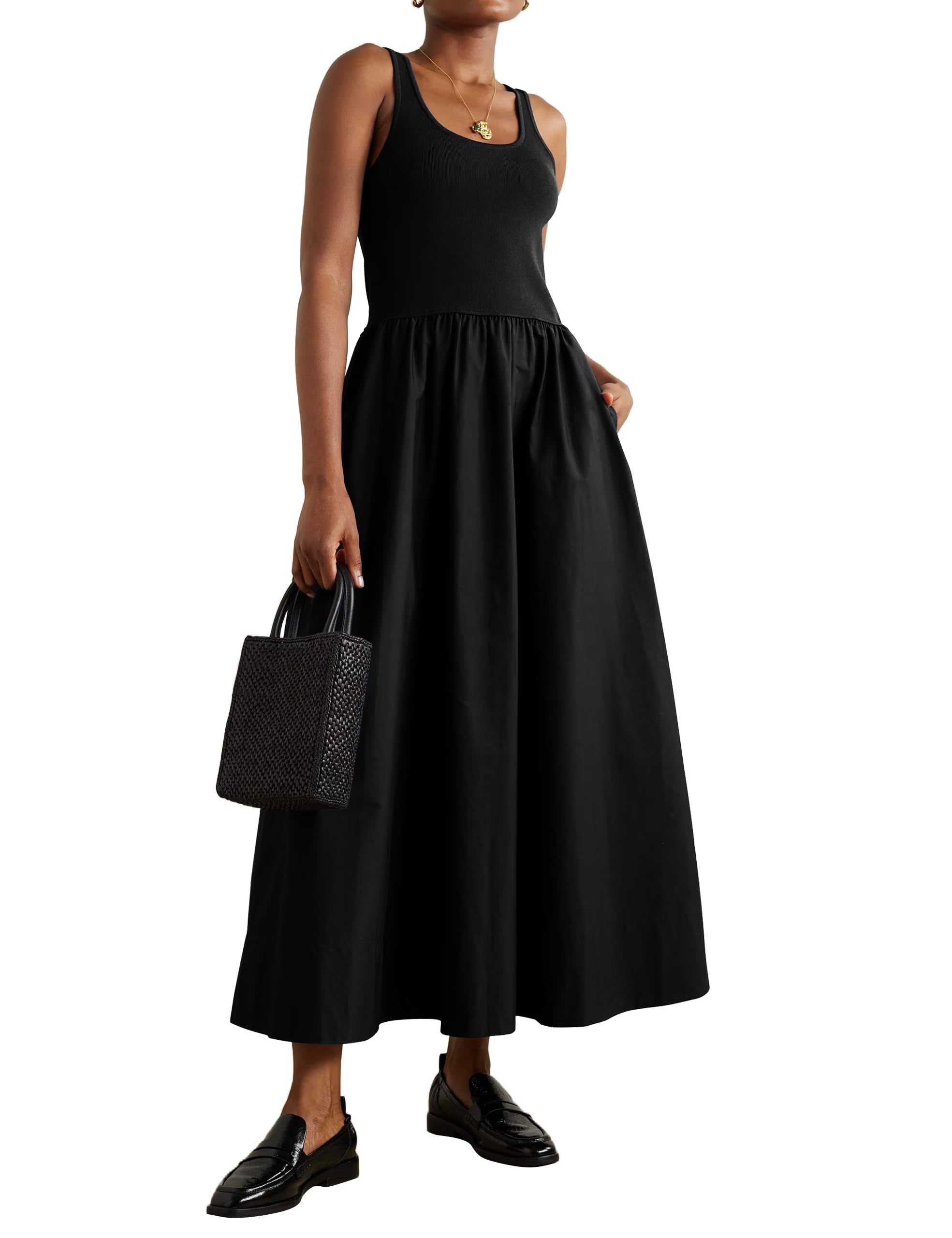Women's Summer Maxi Dress - Casual Sleeveless Square Neck Tank Long Swing Dress with Pockets | Flowy Patchwork Beach Dress for Vacation, Outdoor Parties & Date Nights