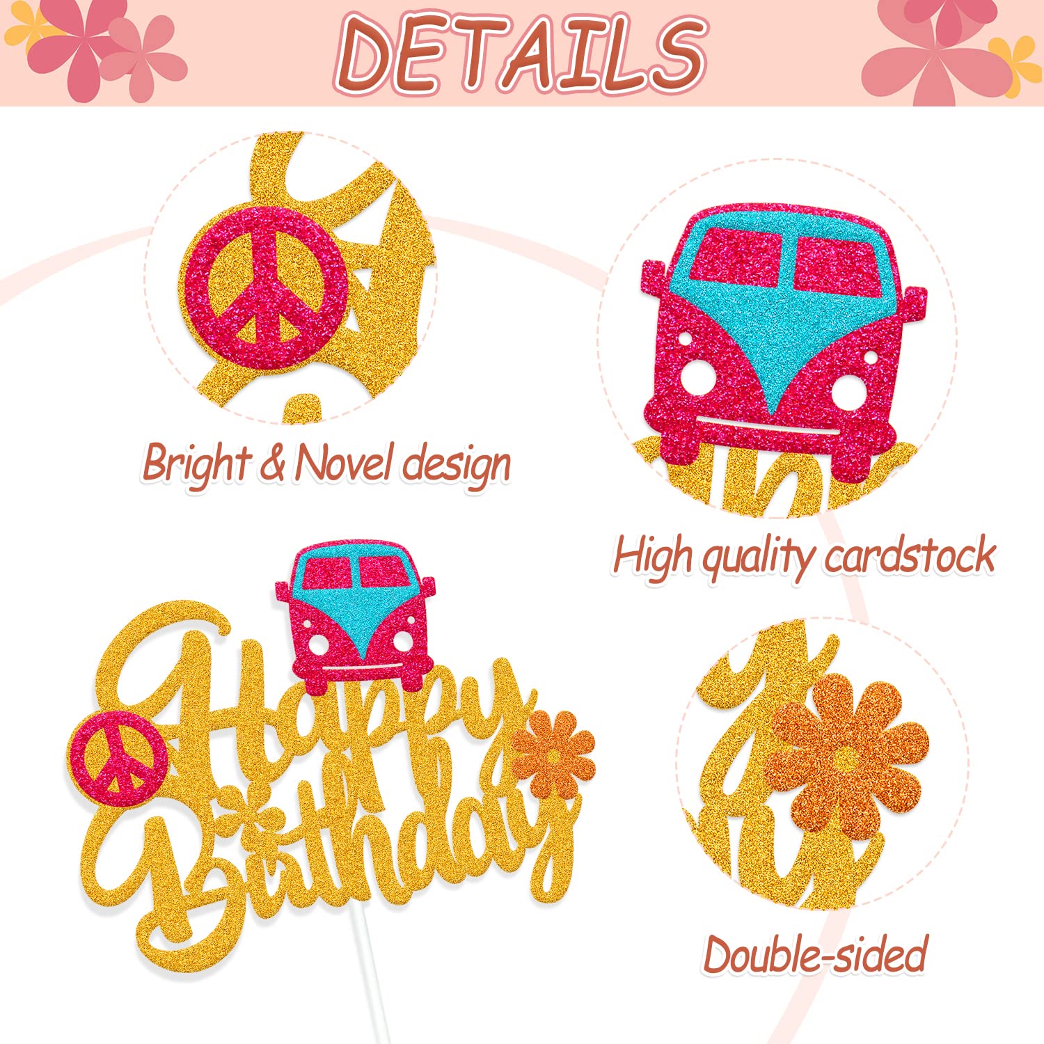 60s Hippie Boho Flower Birthday Cake Topper - Happy Birthday Groovy Cake Decorations for Girls, Baby Showers & Themed Parties | Perfect for 60s Theme, Boho Baby Showers & Hippie Birthday Celebrations