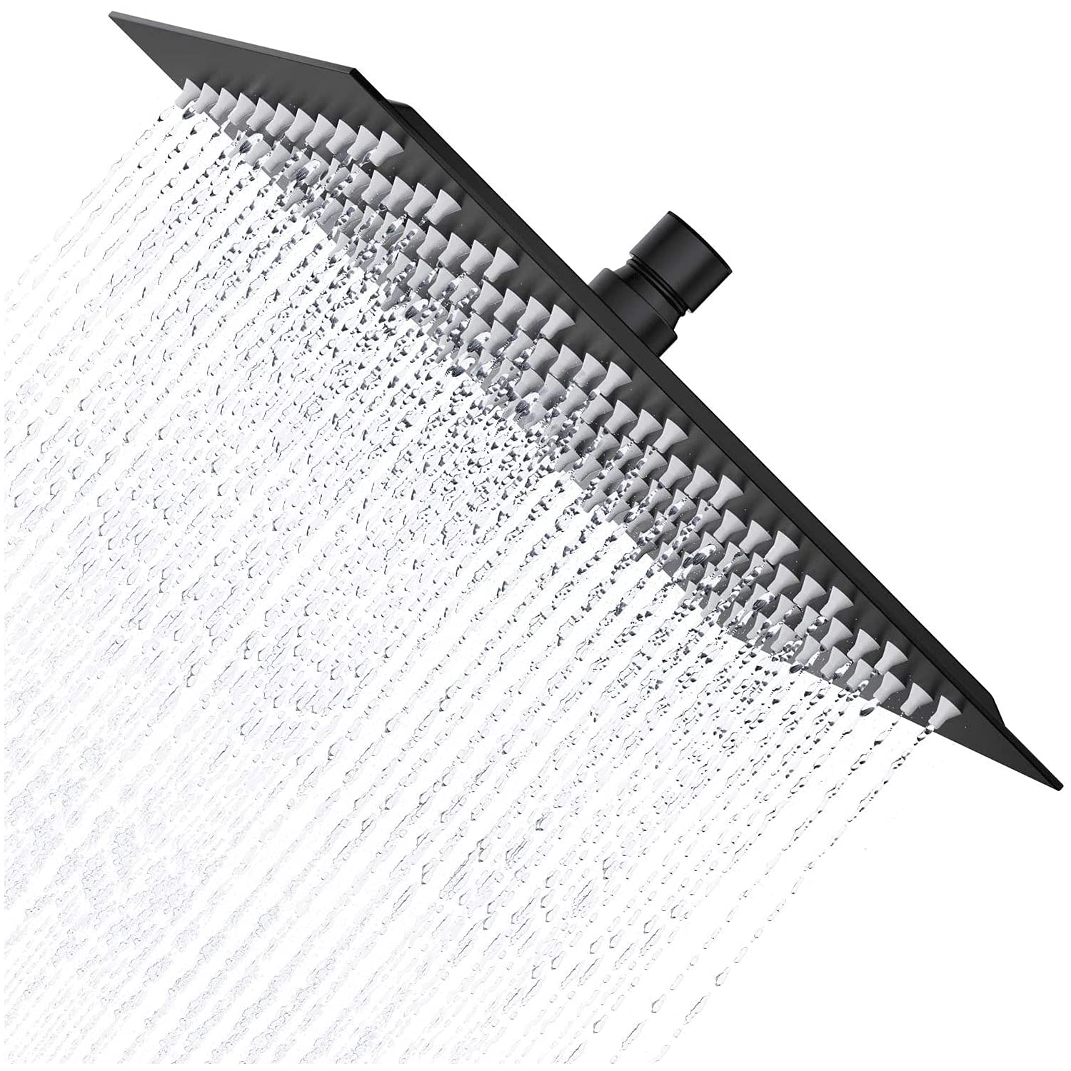 Drenky 300mm Fixed Square Rainfall Shower Head - High Pressure Black Stainless Steel Wall Mounted Showerhead with Angle Adjustment for Luxury Bathroom & Spa Experience