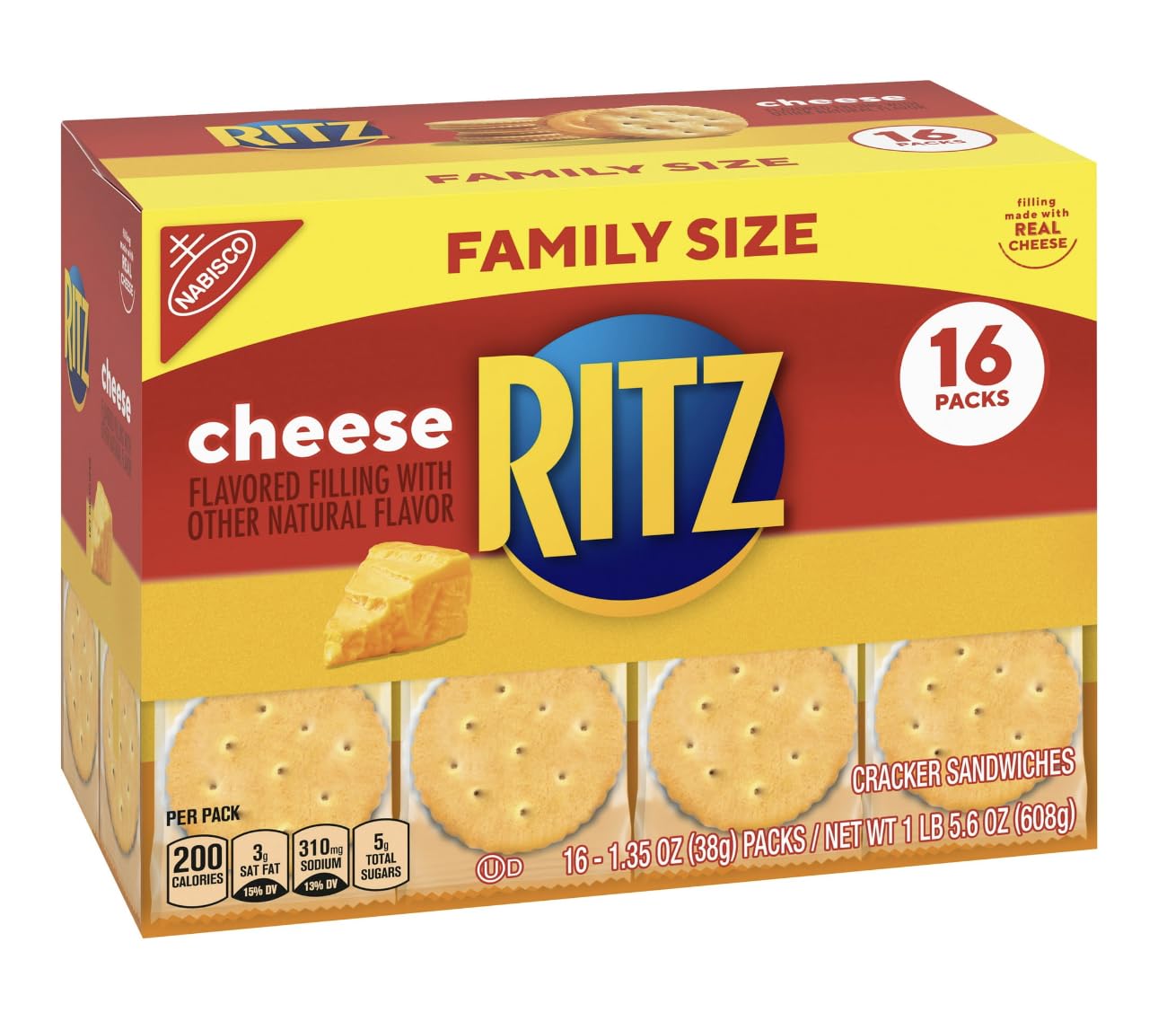 RITZ Peanut Butter & Cheese Sandwich Crackers Variety Pack - 32 Snack Packs | Crunchy Snack Crackers for Kids Lunch, Office Snacks & Party Favors | Perfect for Christmas Gifts, School Lunches & Road Trips