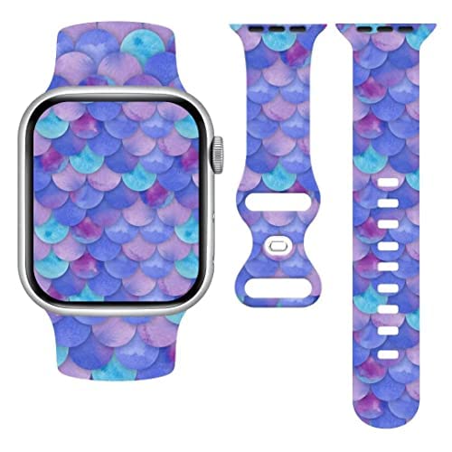 Mermaid Scale Apple Watch Band - Gradient Purple Blue Soft Silicone Strap Compatible with Series 8/7/6/SE | Adjustable Unisex Wristband for Women & Men | Perfect for Swimming, Workouts & Everyday Fashion Accessory