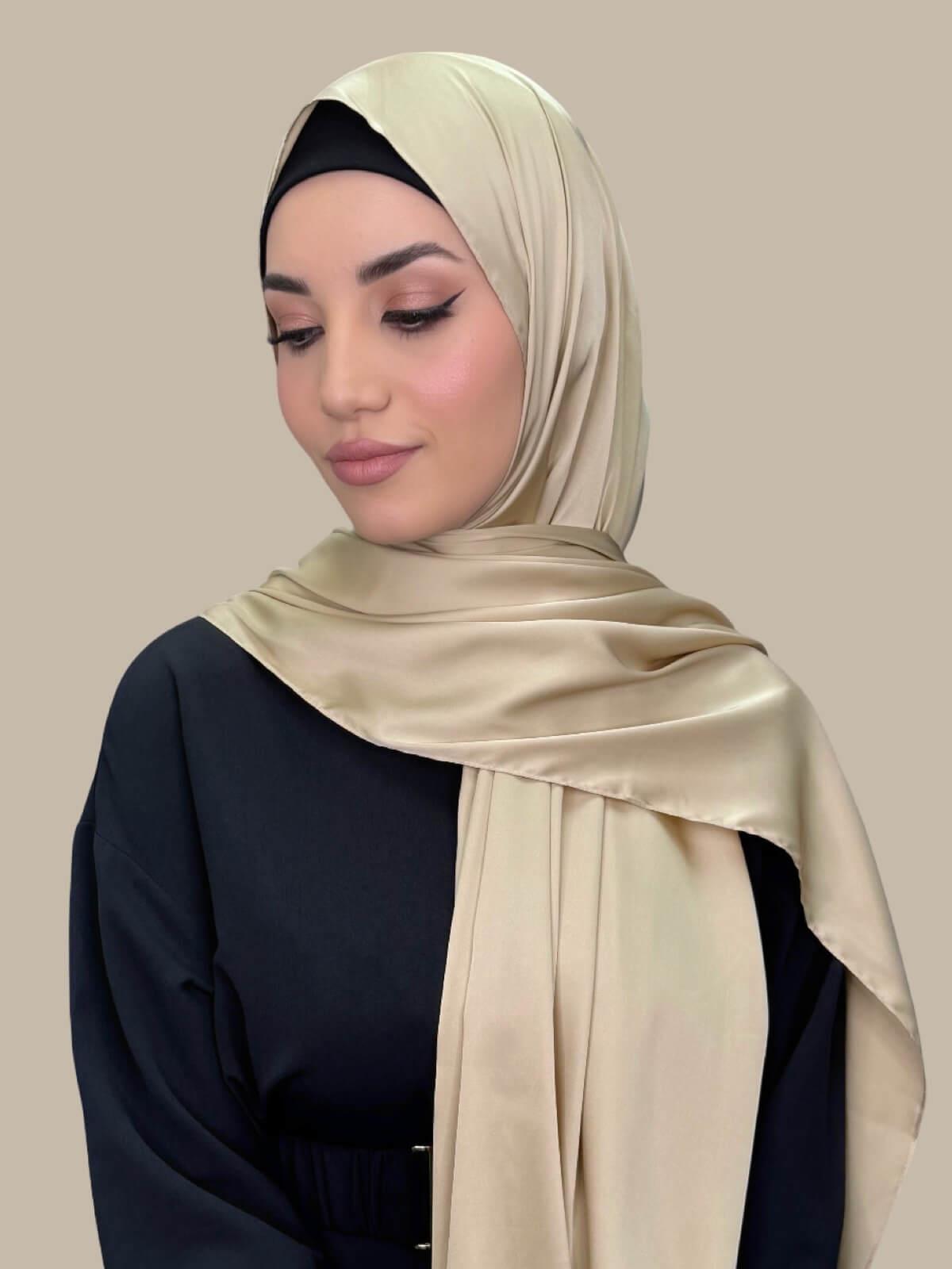 Luxury Soft Gold Satin Hijab Scarf - Elegant & Breathable for Women - Perfect for Daily Wear, Prayer, and Special Occasions