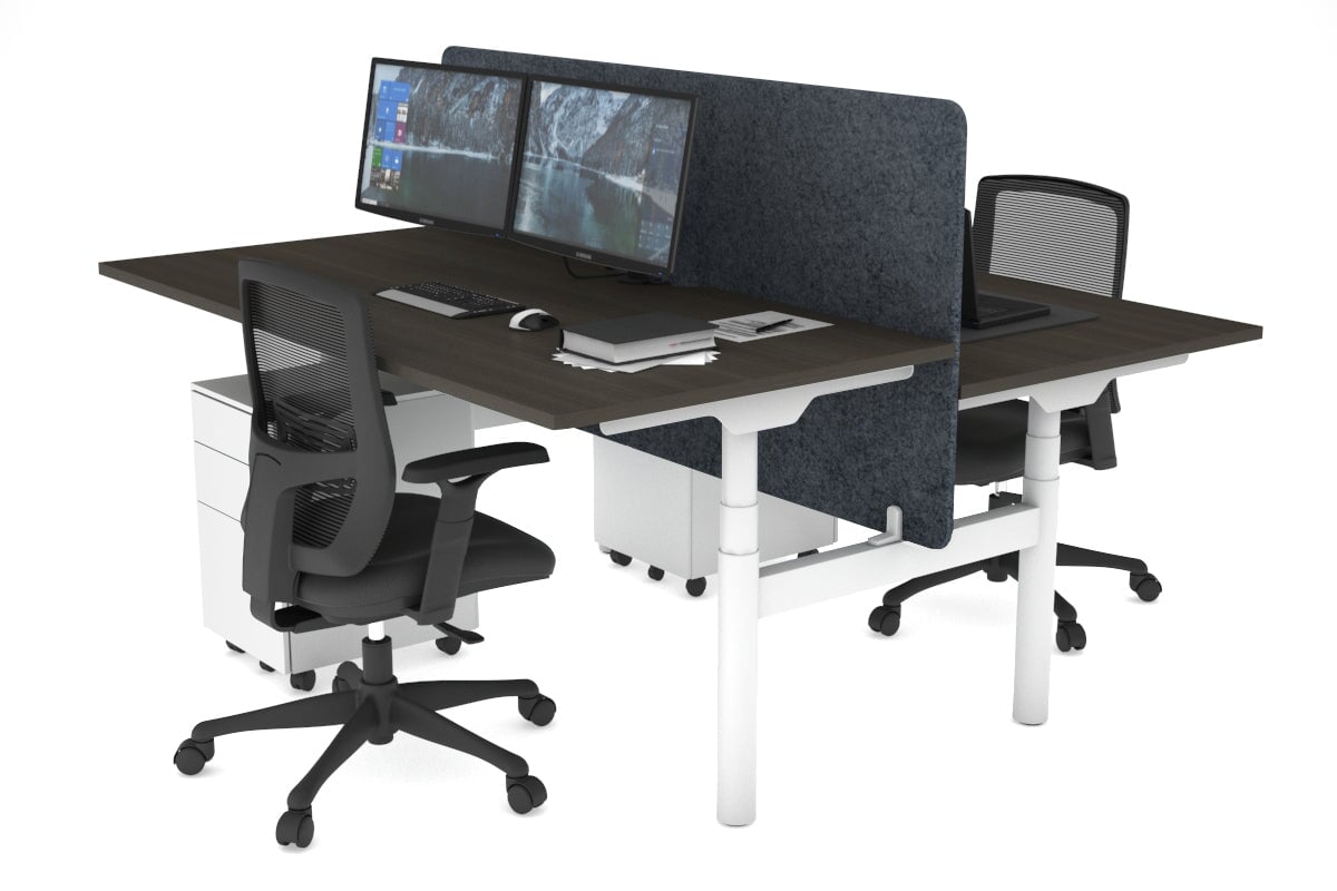 Flexi Premium Height Adjustable 2-Person H Bench Workstation - White Frame [1400L x 800W with Cable Management] - Ideal for Office, Home Workspace & Collaborative Environments