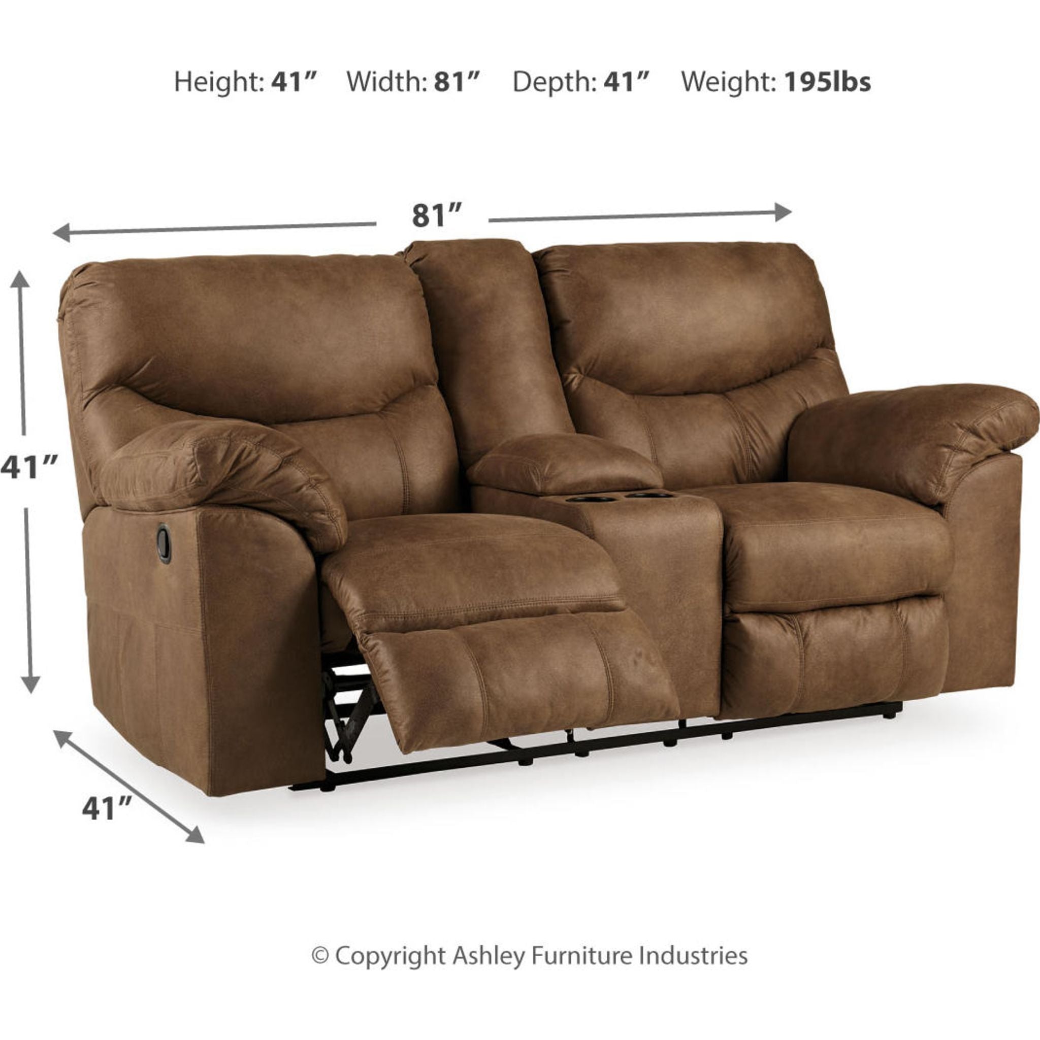 Boxberg Reclining Loveseat with Console - Modern Faux Leather Sofa Bed with Cup Holders and USB Charging Ports - Perfect for Living Room, Home Theater, and Small Spaces