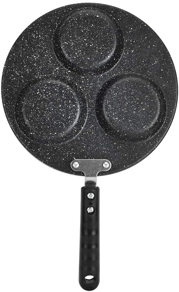 Nonstick 3-Hole Egg Frying Pan - Round Omelet Burger Pancake Pan with Non-Stick Coating | Perfect for Home Kitchen, Breakfast Cooking & Camping Trips | Durable Cookware for Eggs, Pancakes & Sandwiches