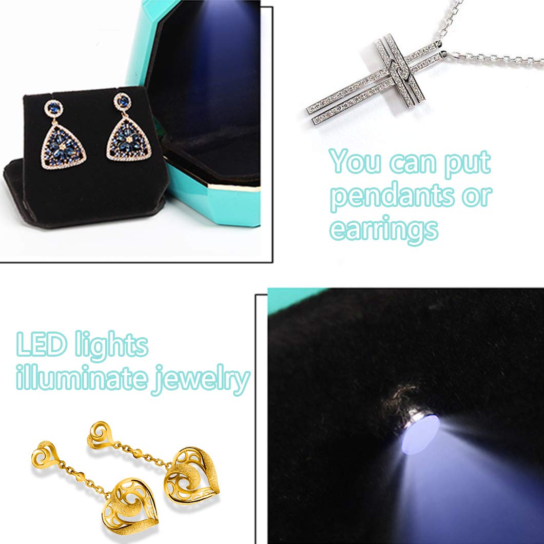 Rolin Roly LED Lighted Jewelry Gift Box - Octagonal Pendant Storage Organizer with Champagne Gold Finish | Perfect for Necklace Display, Wedding Gifts & Luxury Jewelry Packaging