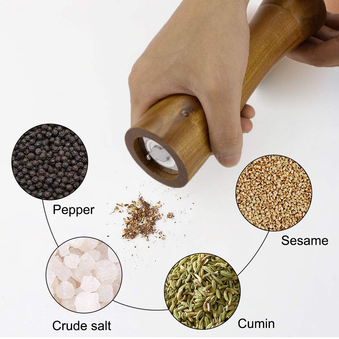 Premium 8.5 Inch Wooden Salt and Pepper Grinder Set - Adjustable Coarseness for Freshly Ground Spices - Perfect for Kitchen, Dining Table & BBQ Seasoning