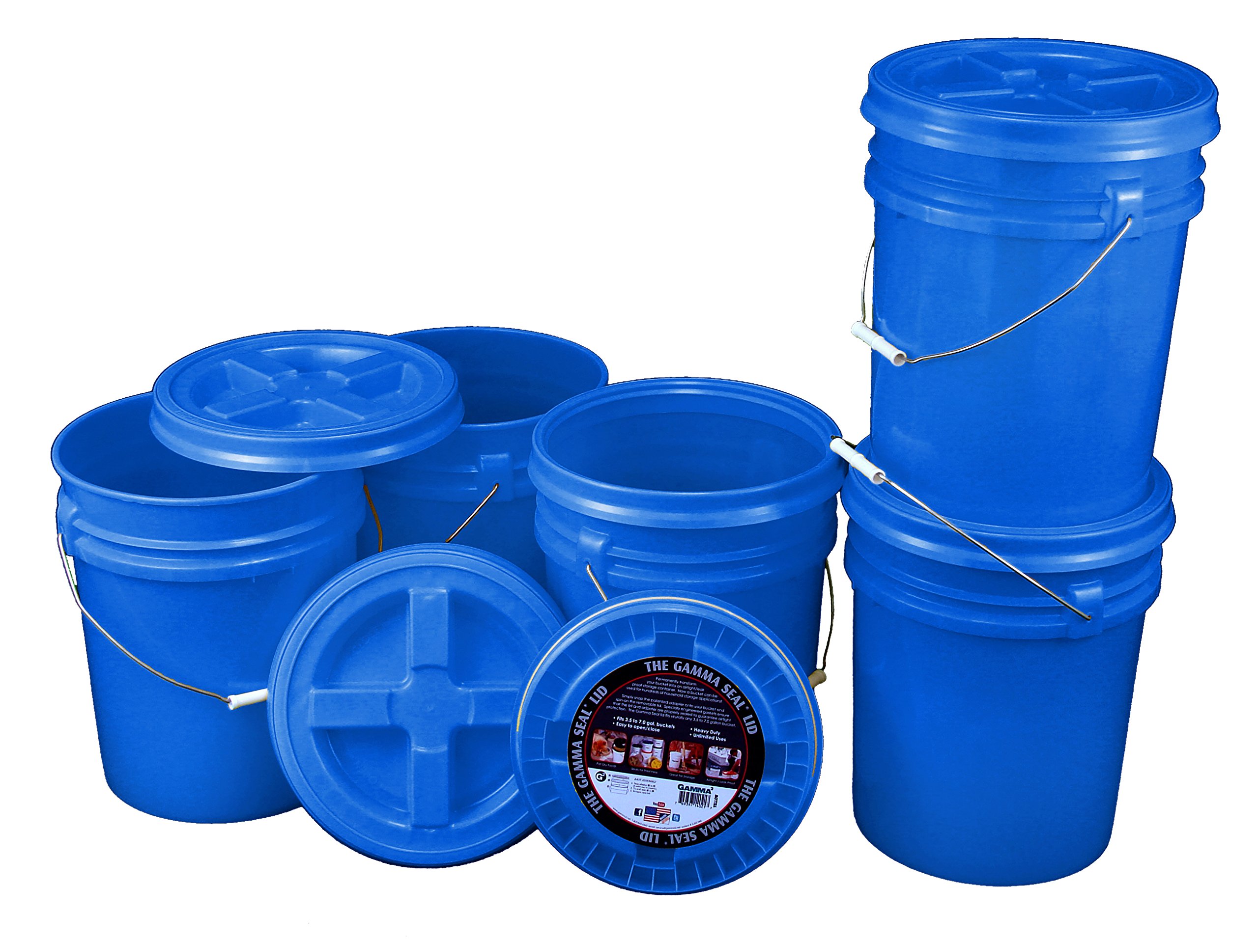 5 Gallon Buckets with Gamma Seal Lids - Heavy Duty 90 Mil Blue Bucket Kit (5 Pack) for Food Storage, Home Organization & Emergency Preparedness