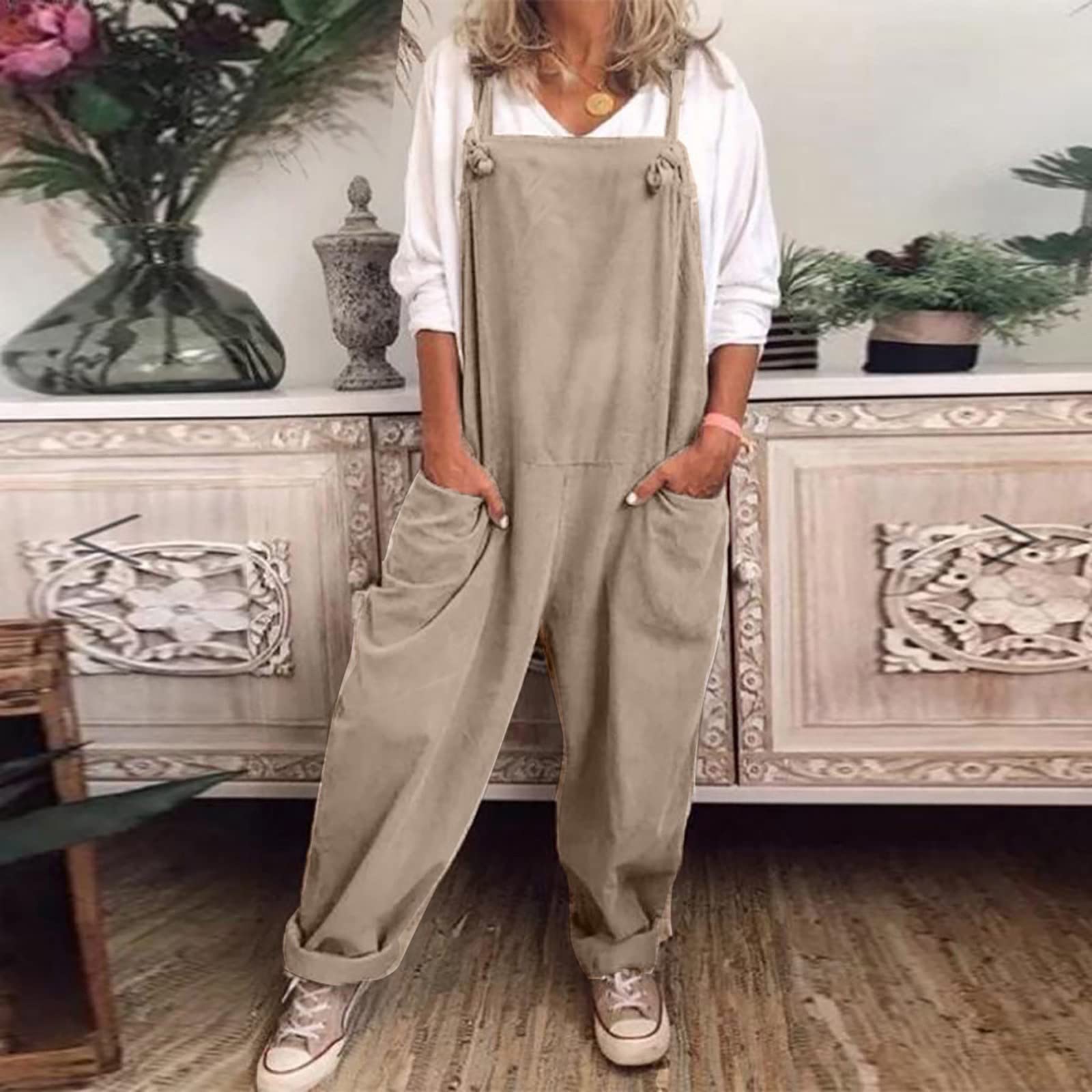 Cute Fiorino Women's Plus Size Casual Overalls - Loose Fit Denim Dungarees Romper & Baggy Playsuit for Work or Everyday Wear | Perfect for Gardening, DIY Projects, and Casual Outings
