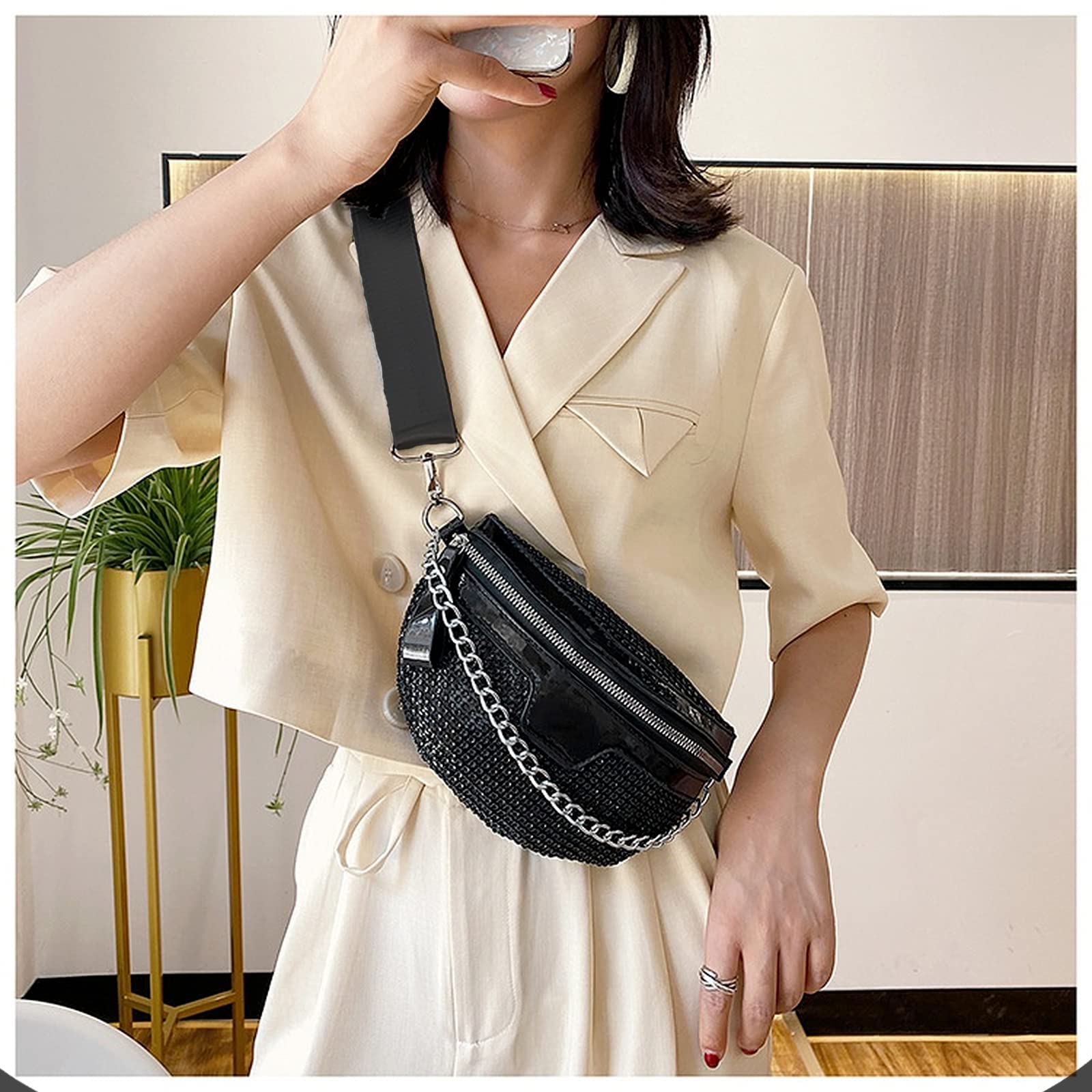 Sparkly Rhinestone Crossbody Bag for Women - Stylish Waist Pouch Fanny Pack with Adjustable Belt, Perfect for Parties, Travel, Beach & Outdoor Activities | Trendy Accessory for Night Out, Concerts & Festivals