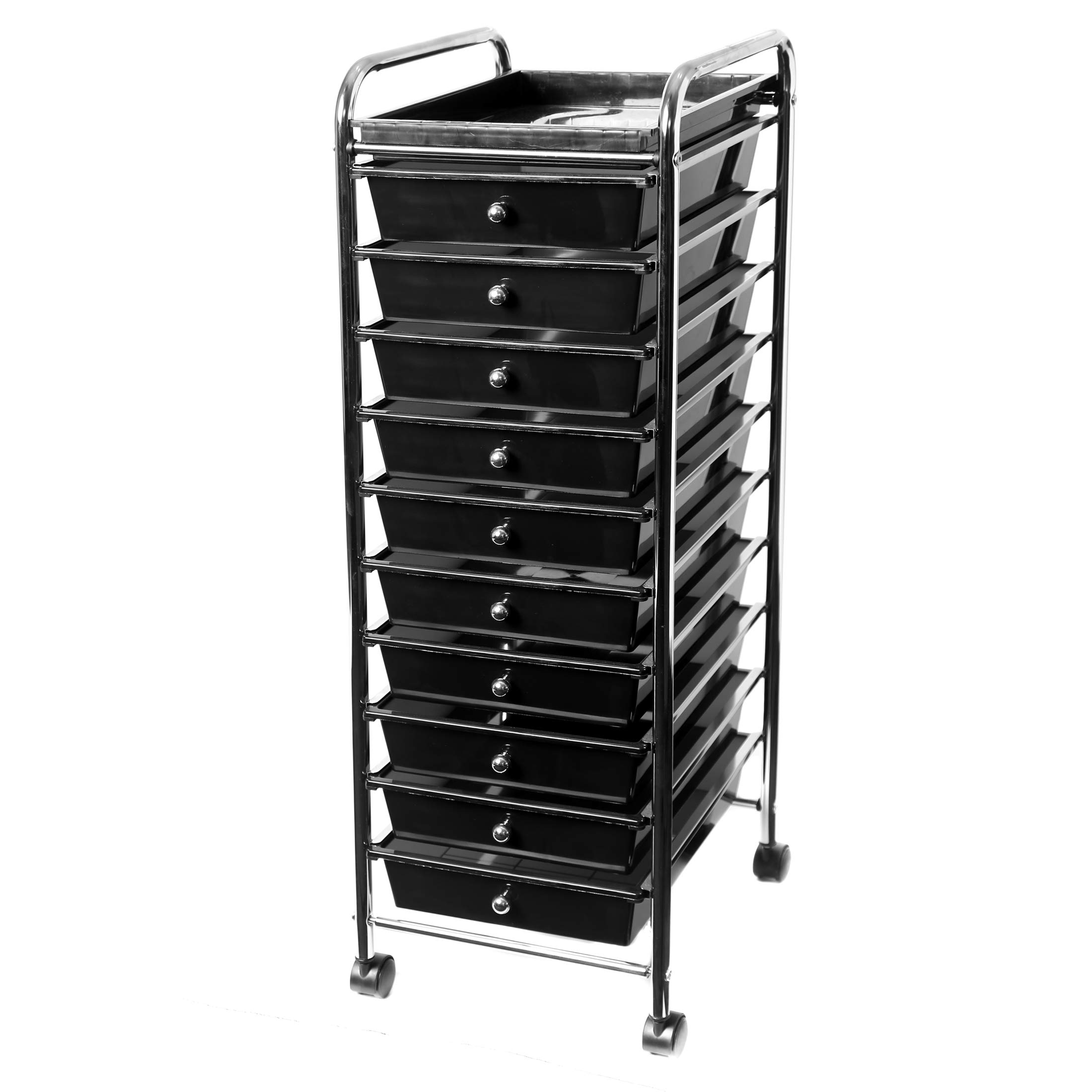 Seville Classics 10-Drawer Mobile Rolling Storage Cart with Utility Tray - Multipurpose Organizer for Home, Office & Garage - Black | Perfect for Craft Supplies, Tools & Closet Organization