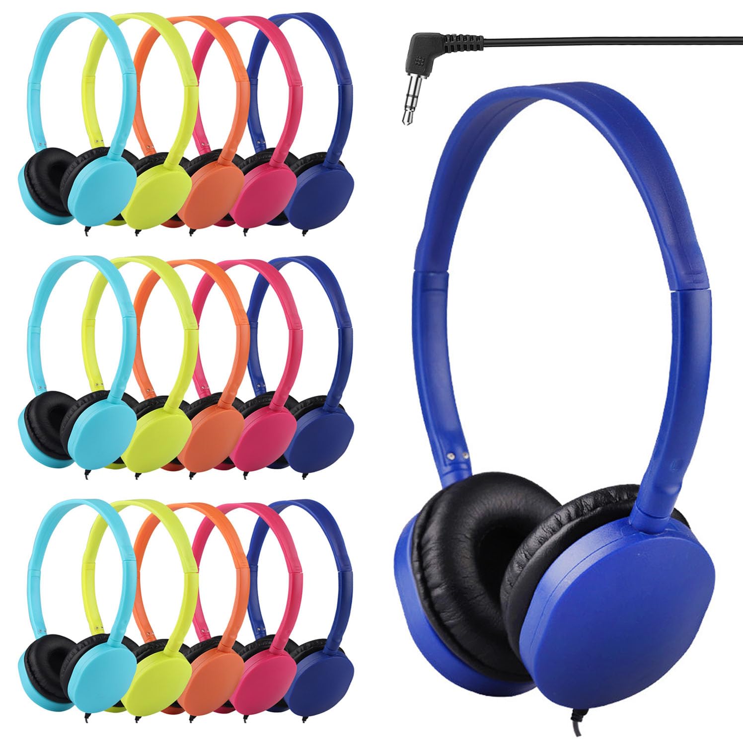 25 Pack Bulk Kids Headphones for Classroom & School - Adjustable On-Ear Headphones for Students, Children, Teens, Toddlers (PU102, Mixed Colors) - Perfect for Chromebook Use, Online Learning & Study Sessions