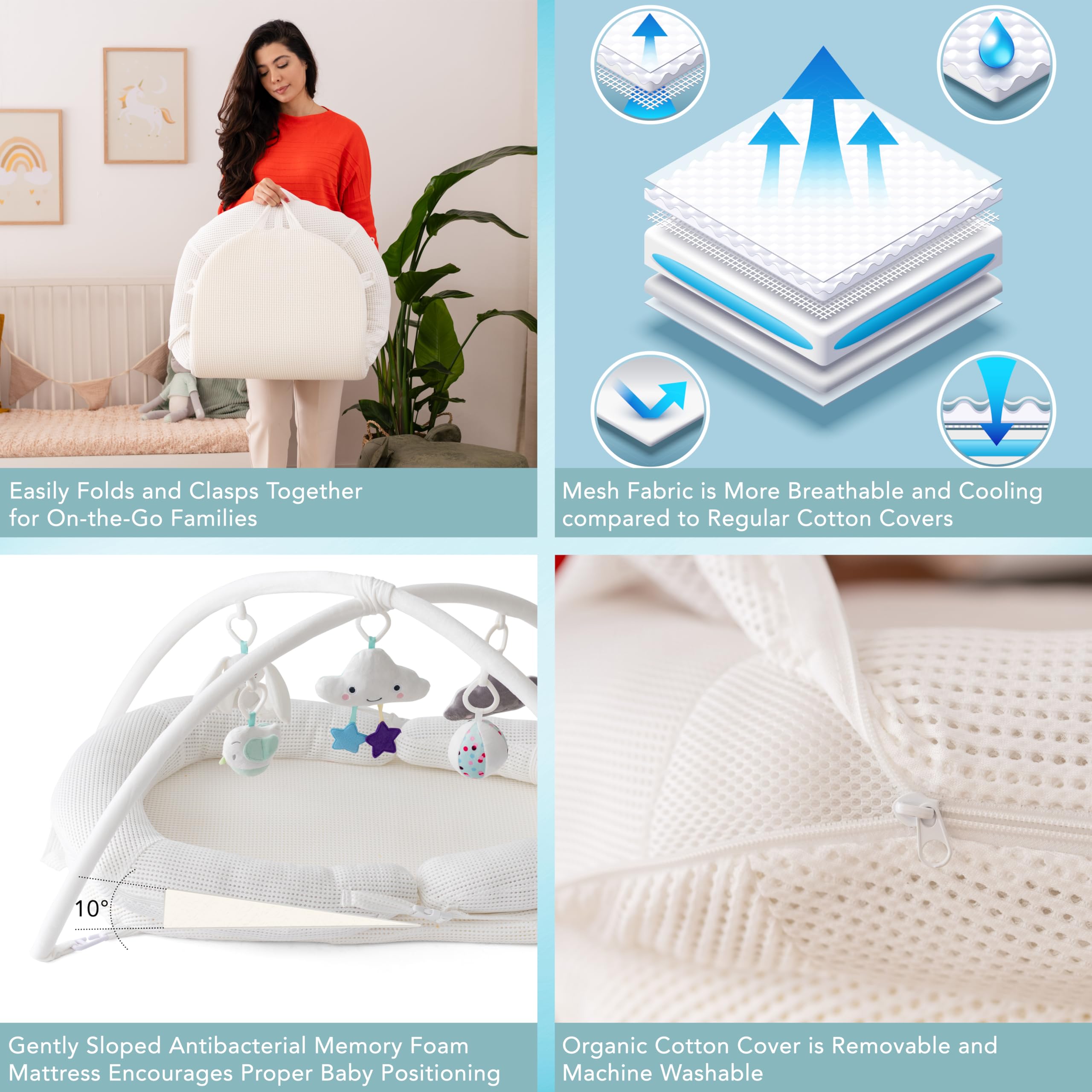 4-in-1 Baby Lounger & Tummy Time Play Mat with Sit-Up Chair - Newborn Essentials for Playtime, Napping & Learning - Perfect Baby Shower Gift & Registry Must-Have