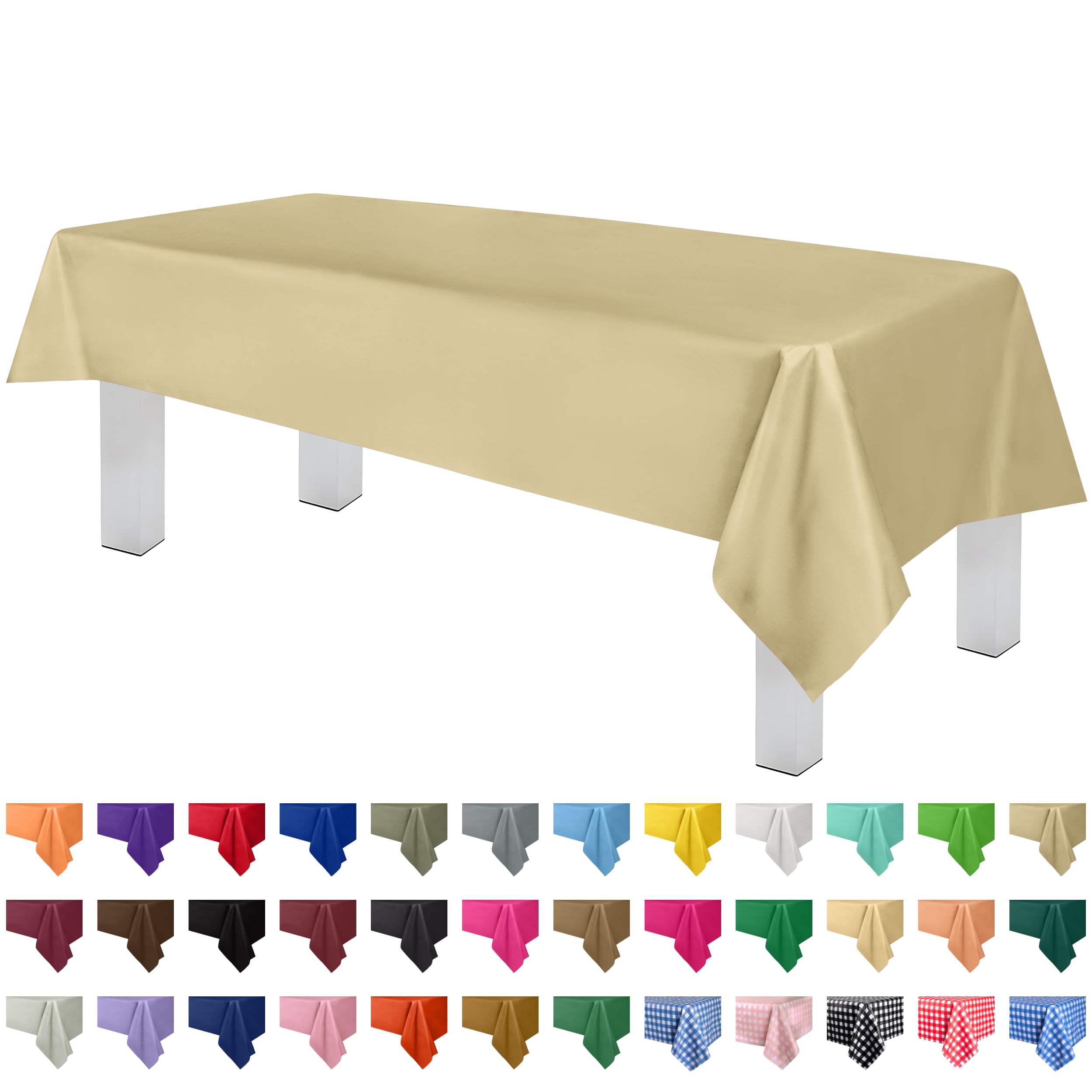 Premium Disposable Plastic Tablecloth - Beige (6 Pack) 54x108 Inch Rectangle Table Cover for Parties, Picnics & Events - Fits 6ft to 8ft Tables - Waterproof & Easy Clean for Indoor/Outdoor Use