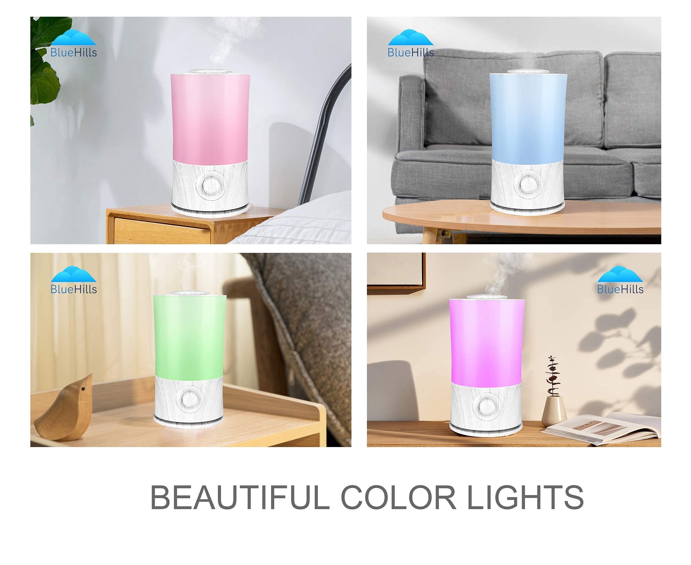 BlueHills Premium Large Essential Oil Diffuser Set - 3 Sizes (2000ML, 1000ML, 600ML) Aromatherapy Humidifier with High Mist Output, White Wood Grain Design - Perfect for Large Living Rooms, Bedrooms, and Office Spaces