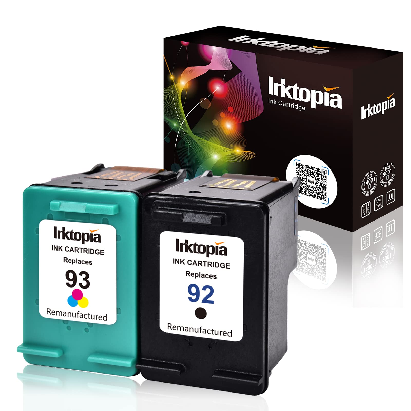 Remanufactured Ink Cartridges for HP 92 & 93 (C9513FN, C9362WN, C9361WN) - 2 Pack (1 Black + 1 Tri-Color) - Compatible with HP Photosmart 7850, C3150, C3180, Deskjet 5420, 5440, PSC 1510, 2525 Printers - High-Quality Replacement Ink for Home & Office Printing