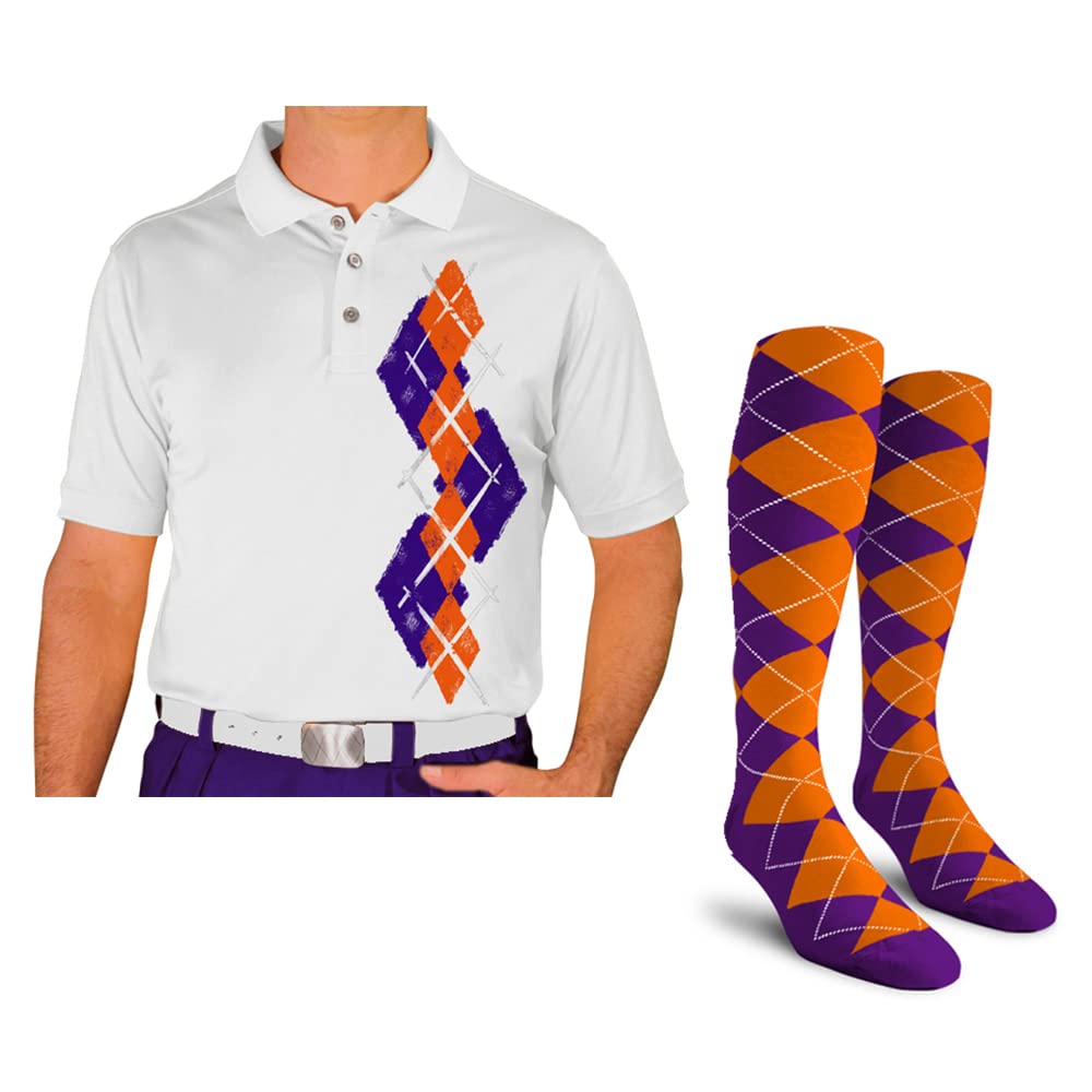 Dry Fit Short Sleeve Graphic Golf Polo Shirt with Socks for Men - Argyle Paradise (5A-5Z) | Moisture Wicking Performance Shirt for Golf, Tennis & Casual Wear