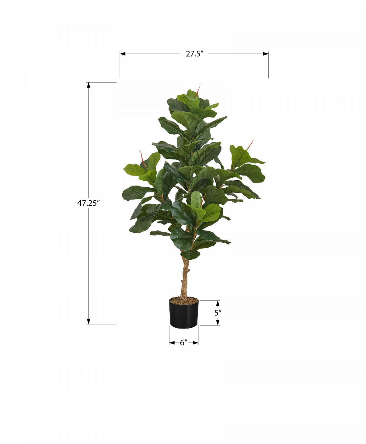 47 Inch Artificial Fiddle Leaf Fig Tree with 5 Black Pots - Realistic Green Faux Plant for Home Decor, Office, Living Room, Bedroom & Indoor Spaces