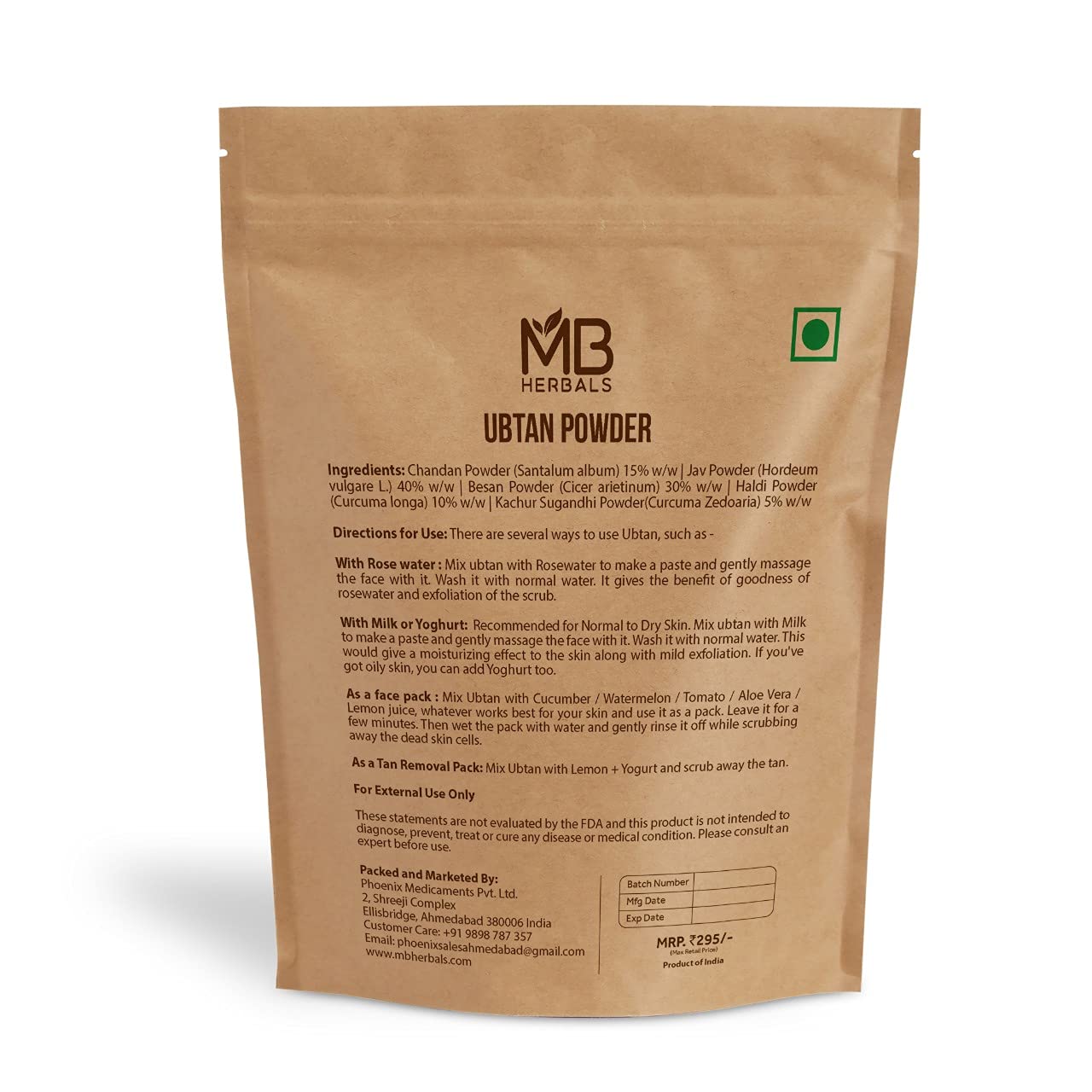 MB Herbals Ubtan Powder 8 oz (0.5 lb) with Sandalwood, Turmeric, Kachur Sugandhi, Chickpeas & Barley - Natural Face & Body Scrub for Glowing Skin | Exfoliating, Brightening & Detoxifying Treatment for Daily Skincare Routine