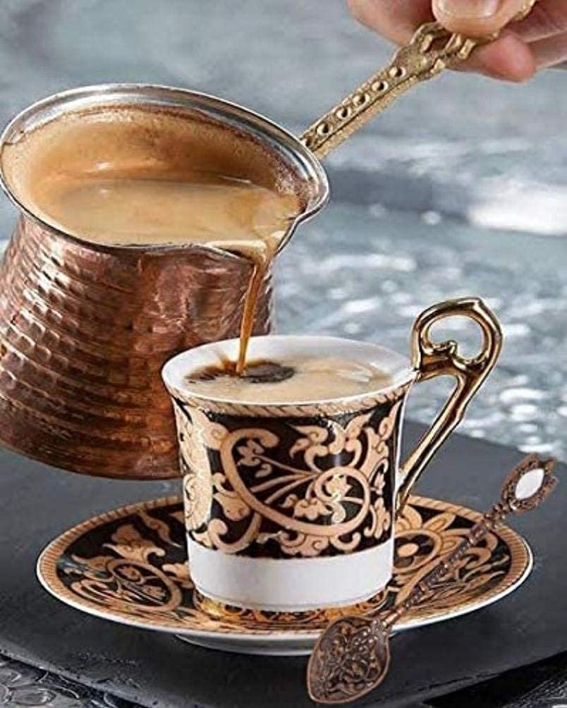 Authentic Turkish Coffee Pot Set - 5 Piece Hammered Copper Cezve for Greek & Arabic Coffee - Stovetop Espresso Maker - Perfect for Home Brewing, Gifts & Traditional Coffee Ceremonies