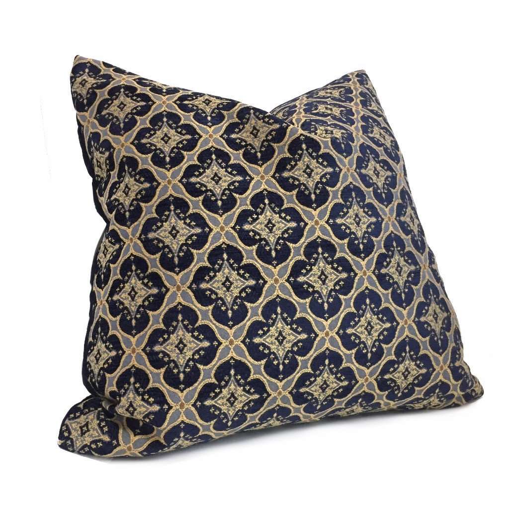 Kravet Couture Navy Blue & Gold Geometric Diamond Tile Pillow Cover - Luxury Accent Throw Pillow for Sofa, Bed & Home Decor