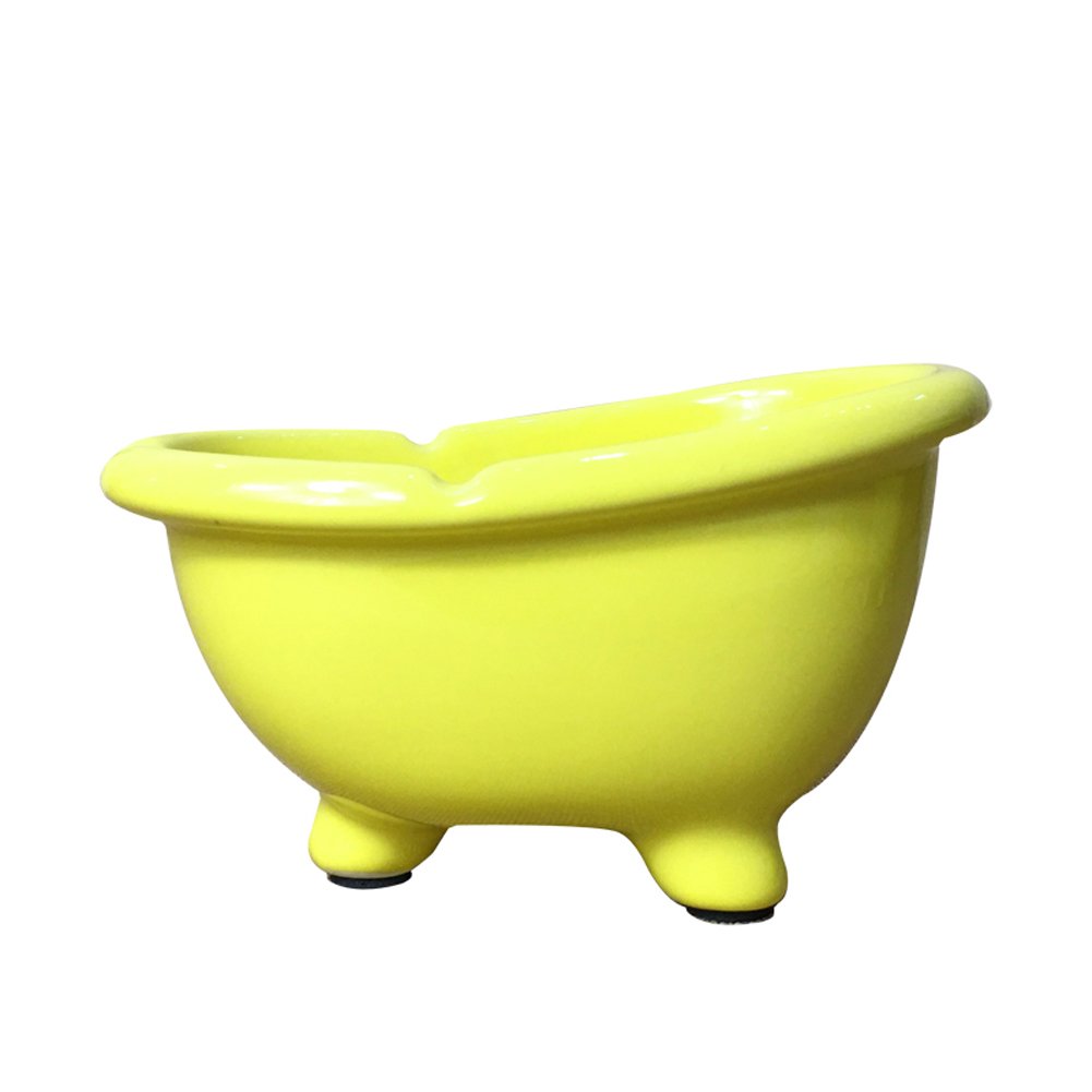 Mini Ceramic Bathtub-Shaped Flower Pot & Cigarette Ashtray - Yellow - Perfect for Home Decor, Office Desk, and Outdoor Smoking Areas