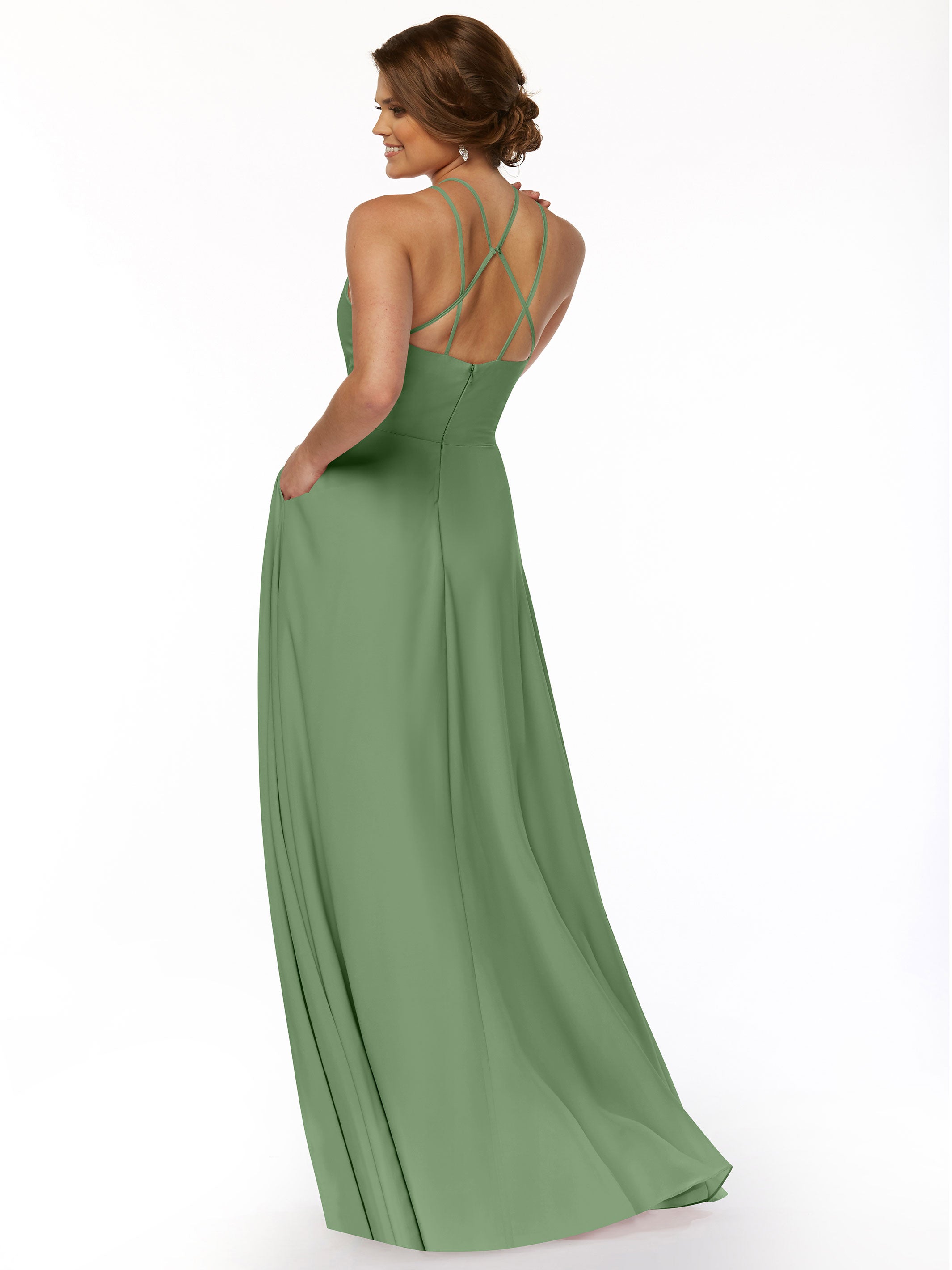 Elegant 83006 Stretch Chiffon A-Line Bridesmaid Dress with Halter Neckline - Perfect for Weddings, Formal Events & Special Occasions