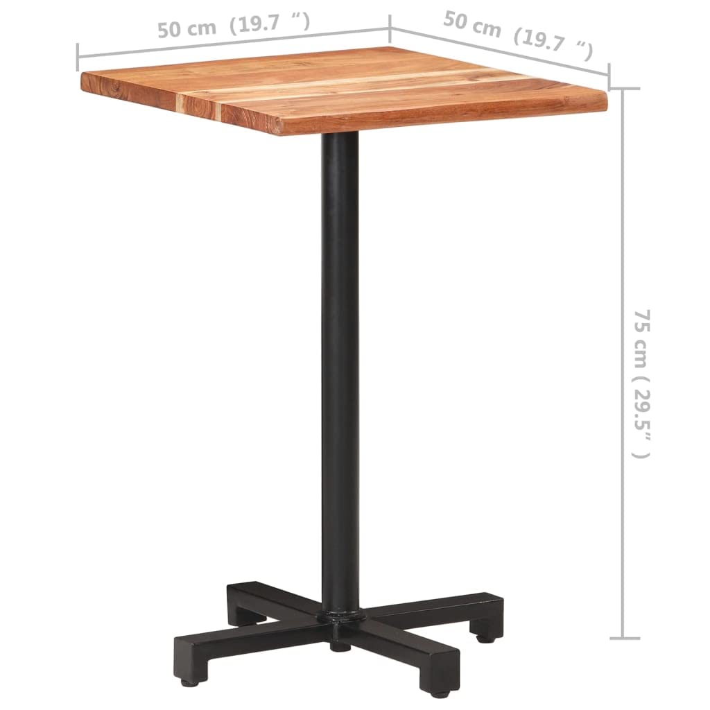 Bar Height Pub Table - 19.7x19.7x29.5 Inch Acacia Wood Bistro Table with Sturdy Metal Frame for Kitchen, Cafe & Dining Room - Easy Assembly Indoor Counter Table with Live Edges - Perfect for Small Spaces, Breakfast Nooks & Home Bars
