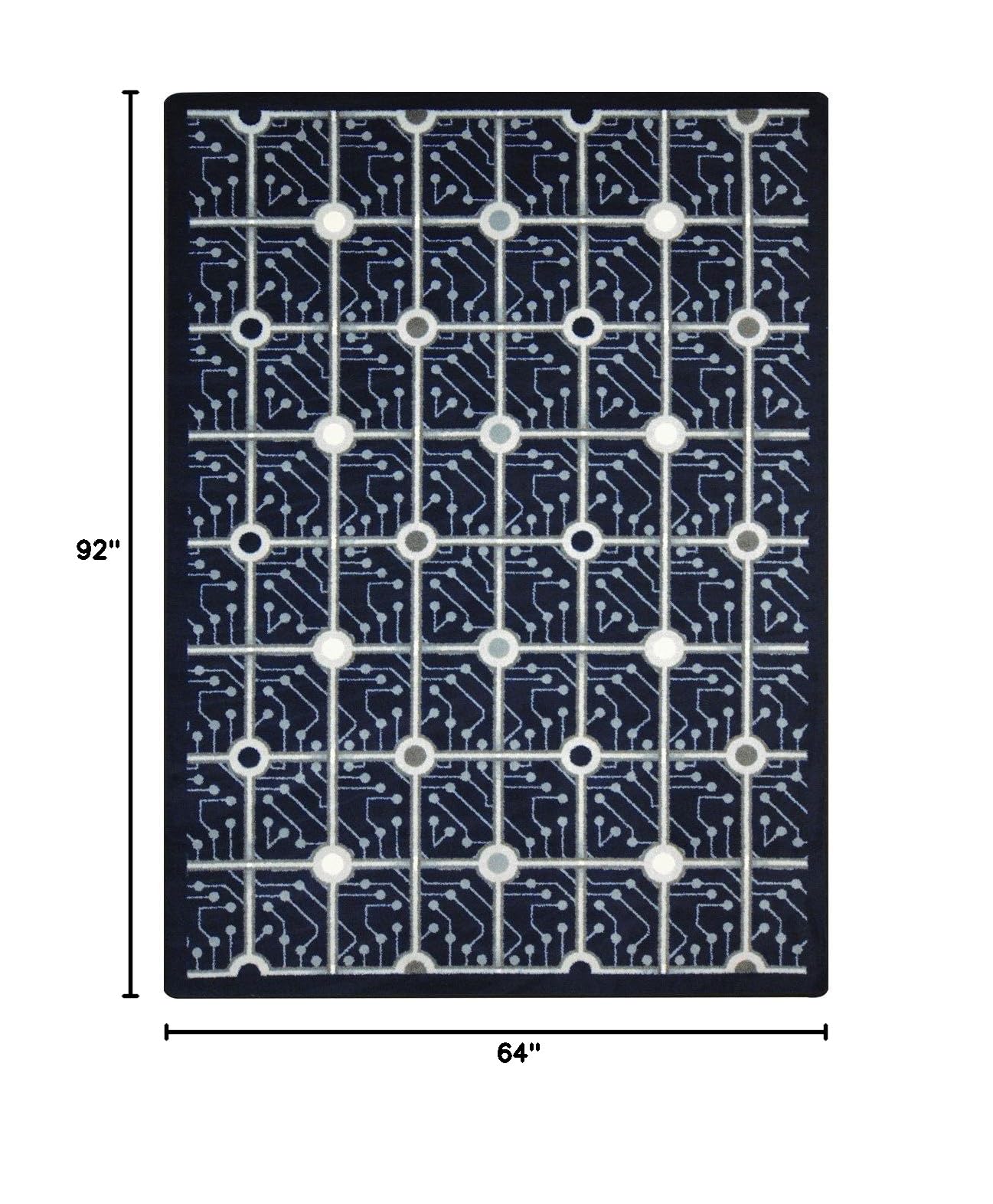 Joy Carpets Kaleidoscope Electrode Whimsical Non-Slip Area Rugs - Navy Blue Kids Playroom & Nursery Rug - Soft & Durable for Bedroom, Living Room Decor