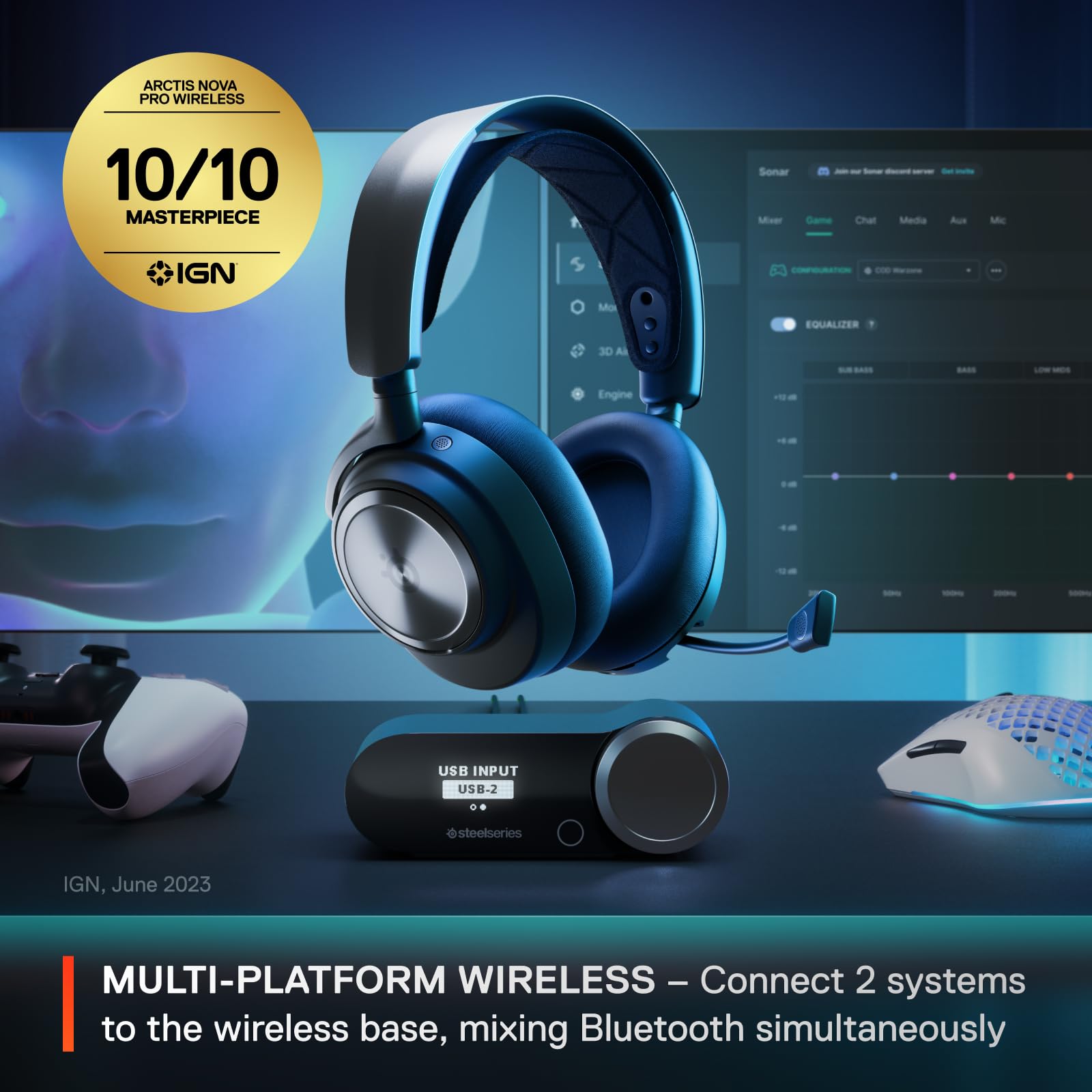 SteelSeries Arctis Nova Pro Wireless Gaming Headset with Hi-Fi Sound & Active Noise Cancellation - Multi-Platform Compatible (PS5, PS4, PC, Nintendo Switch, Mobile) - Infinity Power System & ClearCast Gen 2 Mic - Perfect for Competitive Gaming, Streaming & Home Entertainment