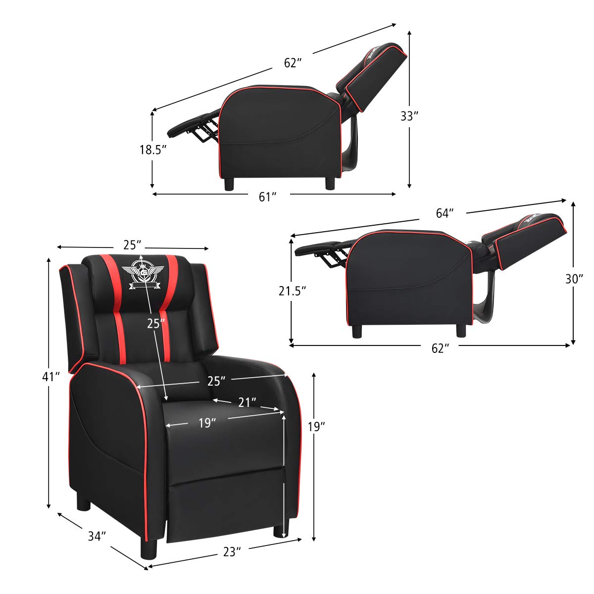 Premium PU Leather Massage Gaming Recliner Chair with Footrest - Modern Racing Style Home Theater Seat for Living Room, Bedroom & Game Room - Ergonomic Comfort for Relaxation, Movie Watching & Video Gaming (Red)