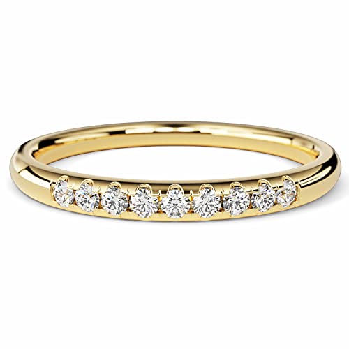 Eternate 14k Solid Gold Minimalist 9-Stone Diamond Wedding Band for Women - 0.09ct in Yellow Gold, Rose Gold & White Gold - Perfect for Engagement, Anniversary & Everyday Elegance