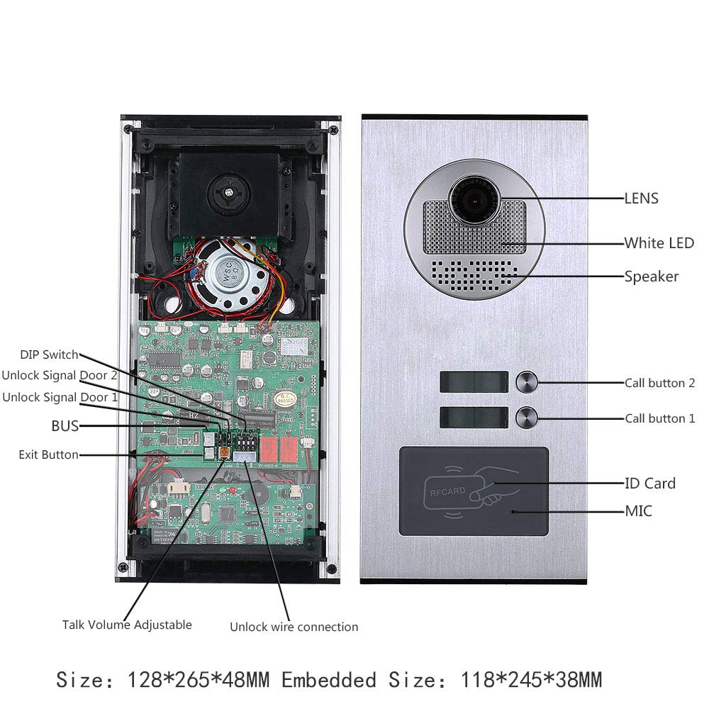 2-Wire Video Door Phone Intercom System Kit - 7 Inch LCD Screen with Night Vision, Compatible with Electronic Door Locks - Ideal for Apartments, Homes & Offices (2 Units)