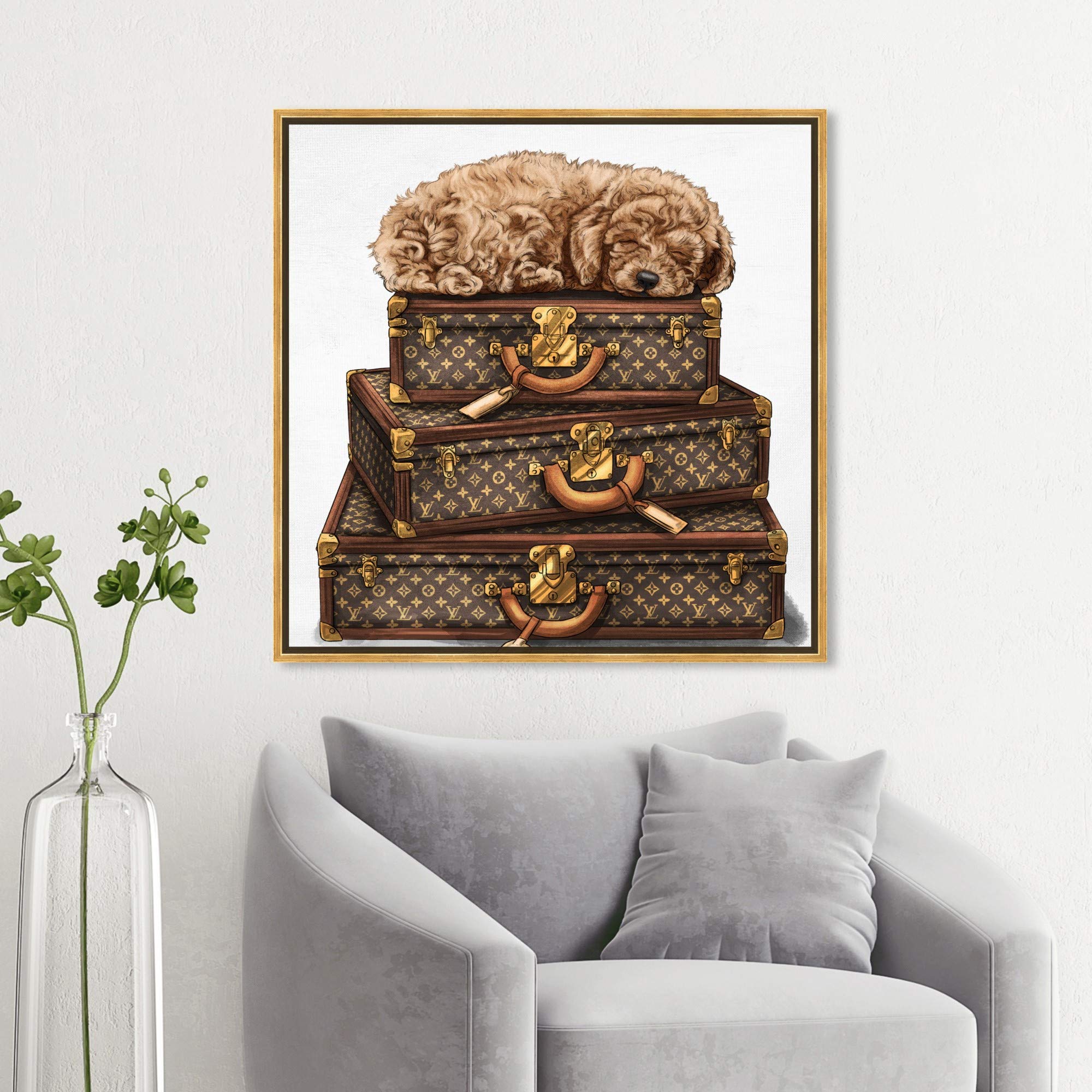Oliver Gal Artist Co. 'Sleeping Poodle' Framed Wall Art - 30x30 Inch Brown & White Canvas Print - Fashion & Glam Home Decor for Living Room, Bedroom, Office