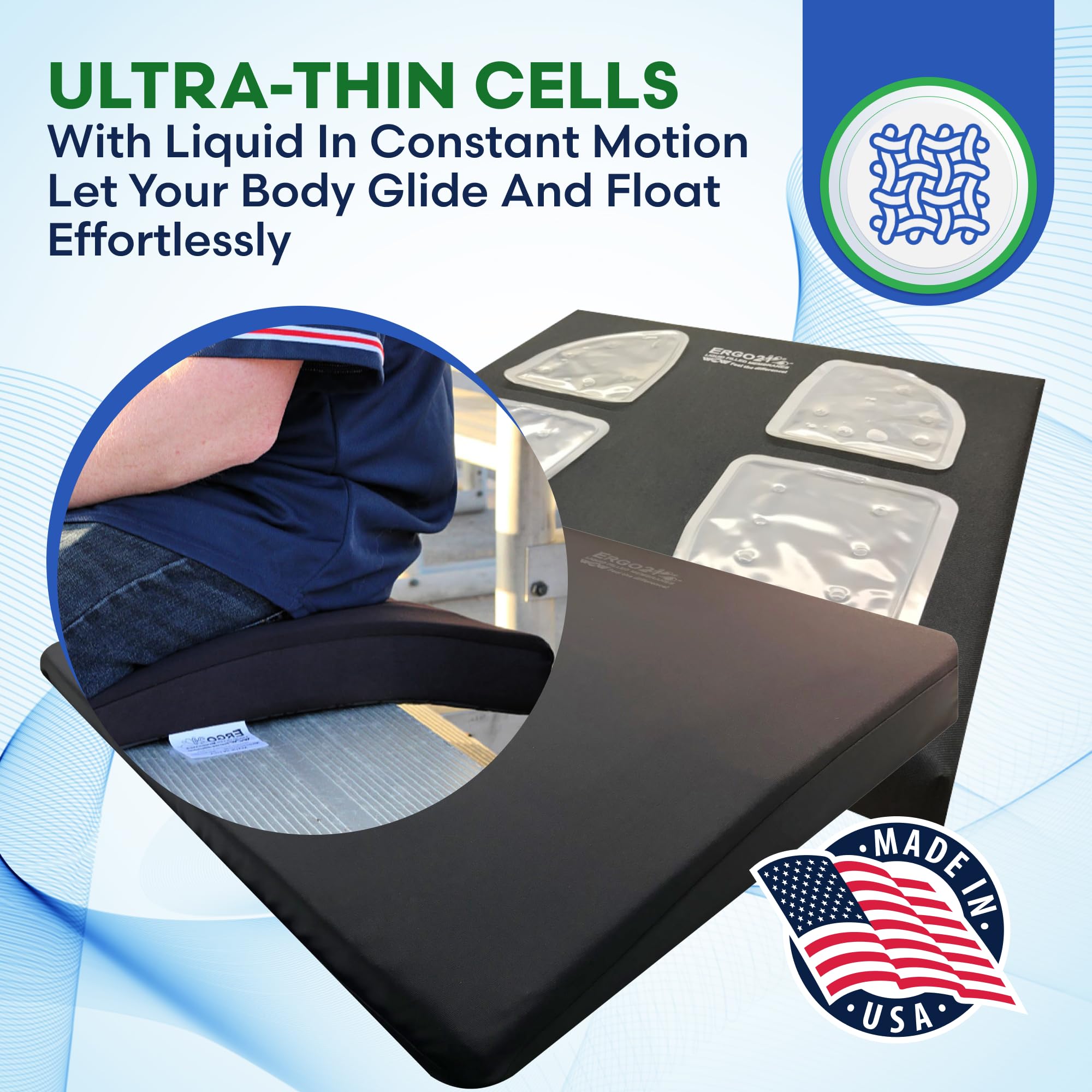 LiquiCell Sports Cushion - Premium Wheelchair Seat Cushion for Adults & Seniors, Pressure Relief & Tailbone Pain Support, Improves Blood Circulation - Ideal for Wheelchairs, Office Chairs & Car Seats