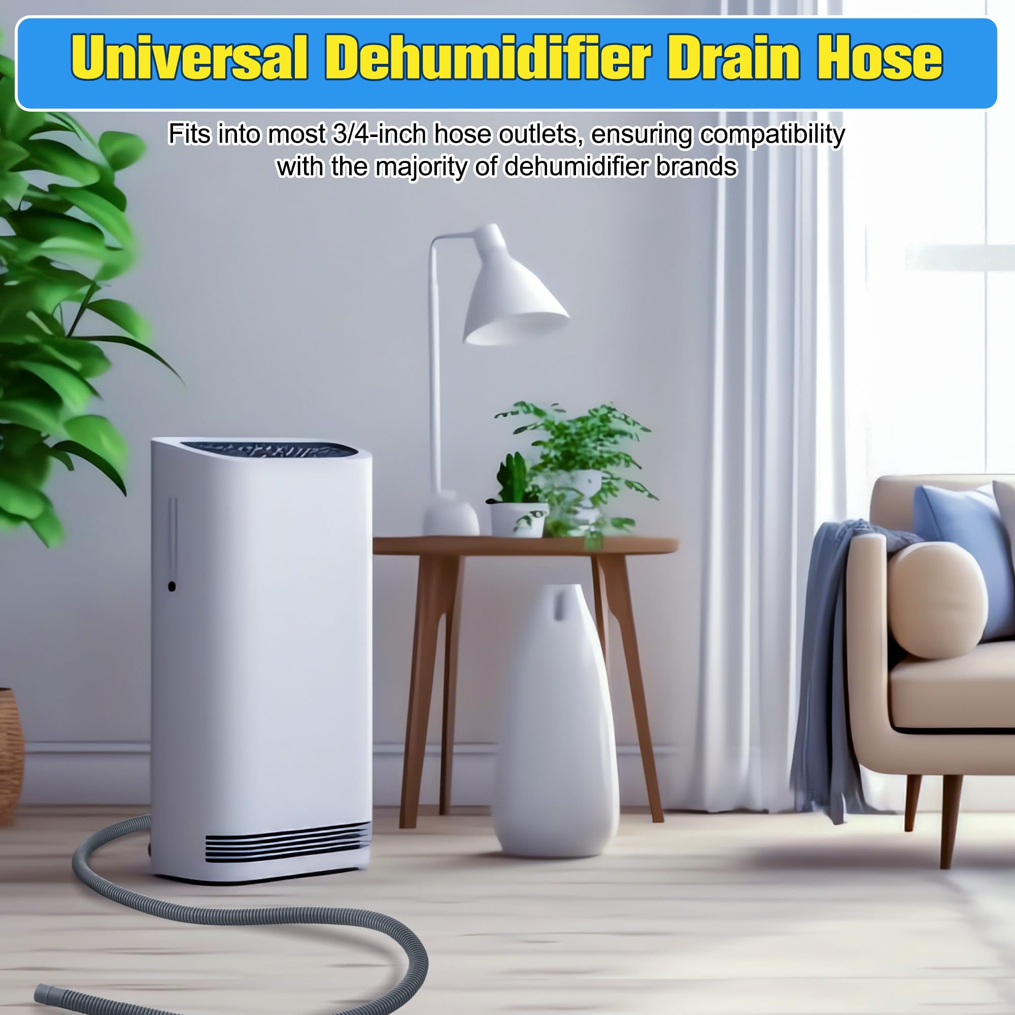 Saillong Patent Pending Universal Dehumidifier Drain Hose - 6.5ft Flexible Replacement Hose with Adjustable Rubber Adapter & Connect Clamp for Dehumidifiers, AC Units | Perfect for Basement, RV & Home Moisture Control