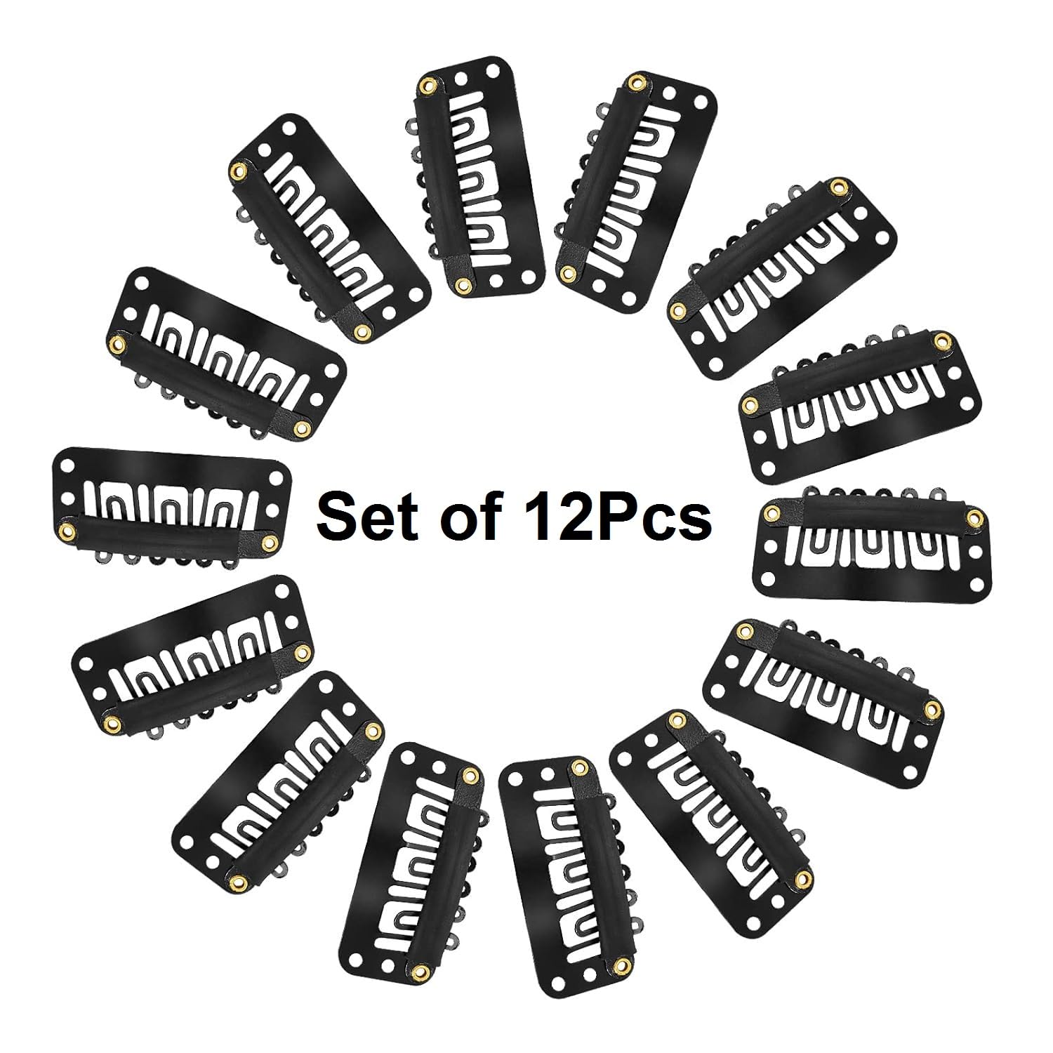 EKAN 12Pcs Black Metal Silicon Snap Clips for Hair Wigs, Extensions & Toppers - Secure Hold for Men & Women - Perfect for Cosplay, Daily Styling & Hair Loss Solutions