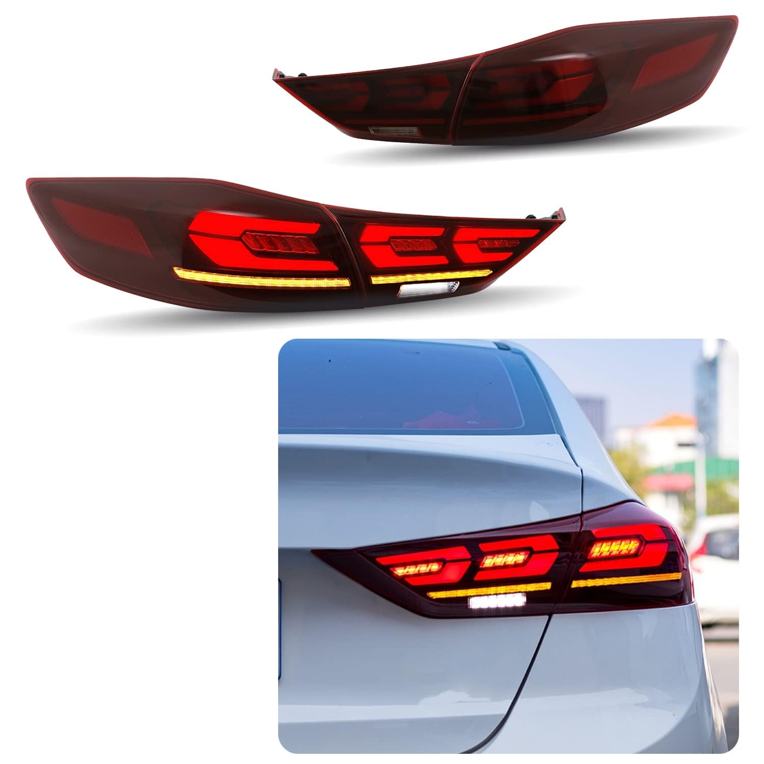 2017-2018 Hyundai Elantra LED Tail Lights with Sequential Turn Signal & DRL - Red Vivad Rear Lamp Assembly with Startup Animation | Perfect for Night Driving & Car Customization