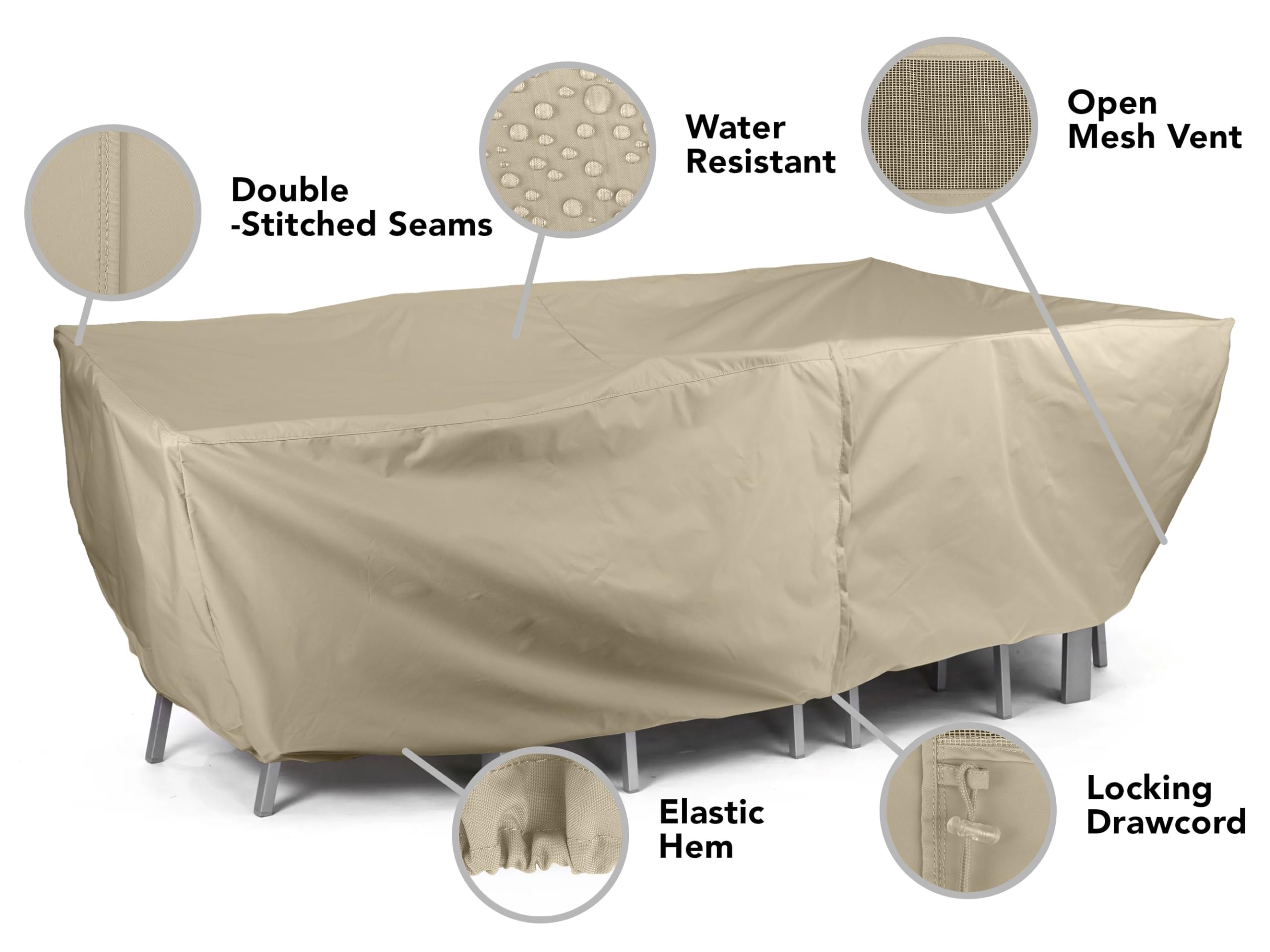 Waterproof Rectangular Patio Table Cover with Umbrella Hole - 90x58x30 Inch Khaki Outdoor Dining Table Protector, Durable Polyester with Mesh Ventilation - Perfect for Backyard, Deck, and Garden Furniture Protection