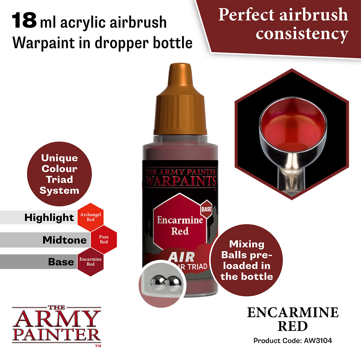 Warpaints Air: Encarmine Red - Premium Miniature Paint for Warhammer & Tabletop Gaming - Perfect for Detailed Model Painting & Hobby Projects